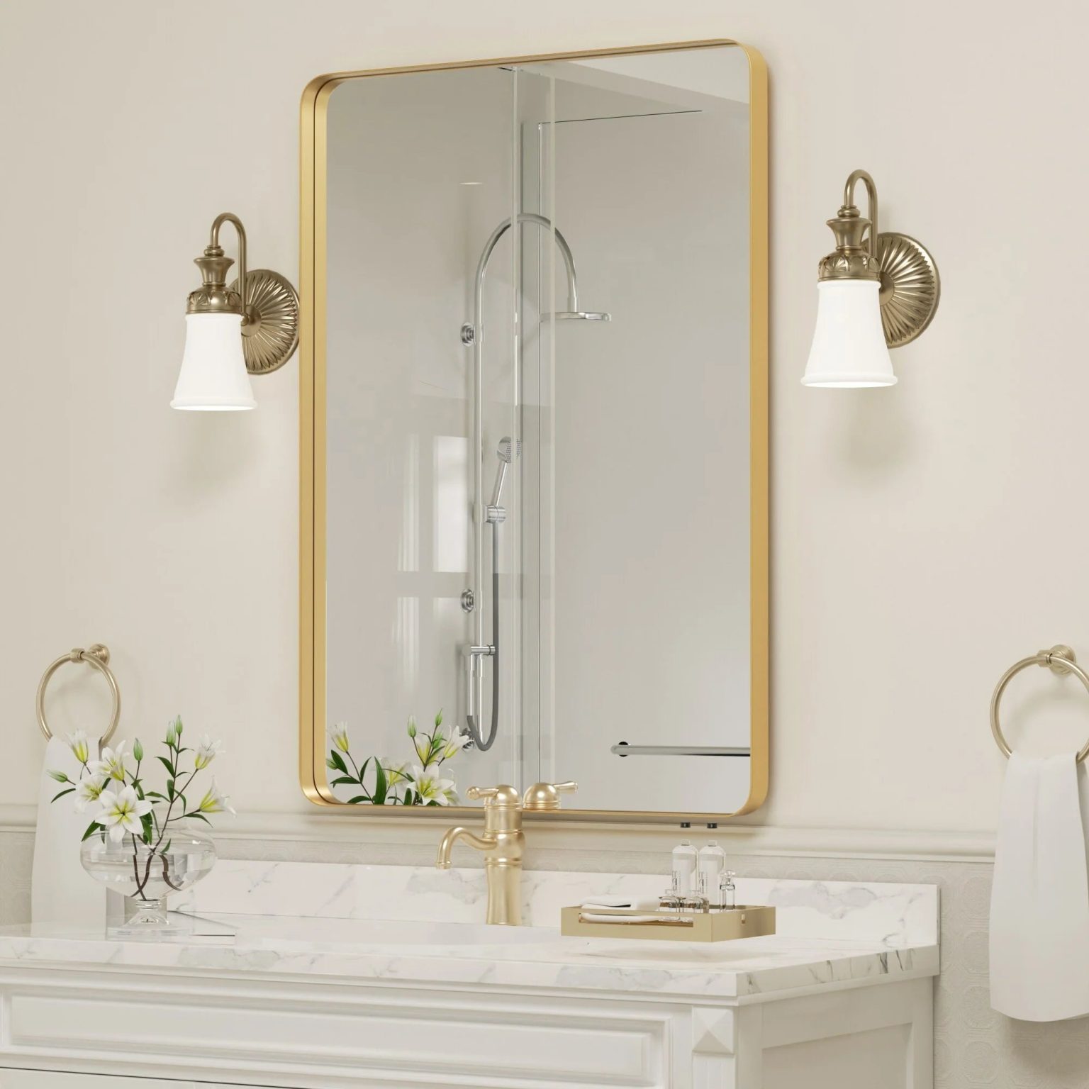 ZenVora Wall Mirror Vanity Mirror, Bathroom Mirror with Rounded Corners, 1 Piece