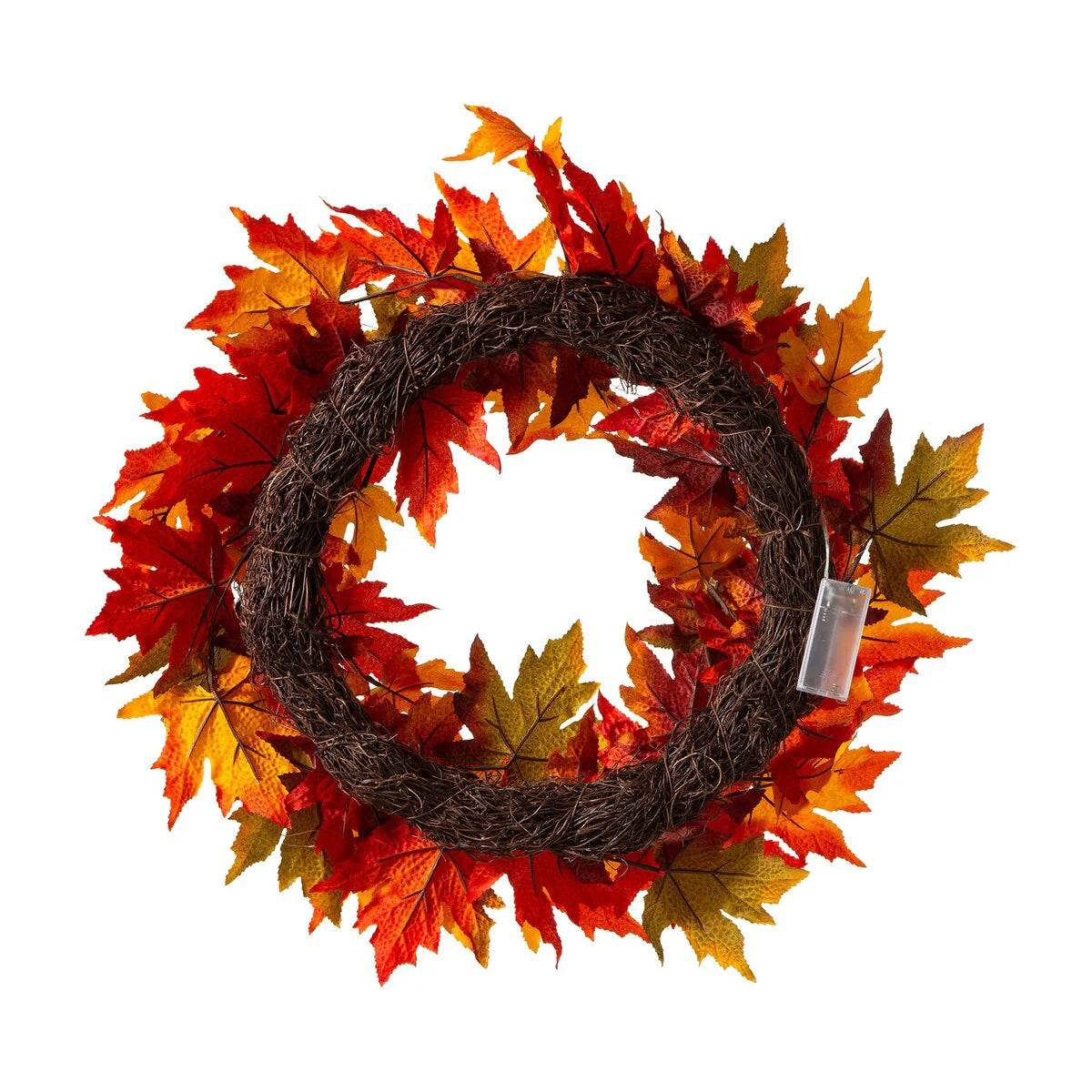 ZenVora Thanksgiving LED Lighted Fall Maple Leaf Wreath and Garland - Autumn Home Decor