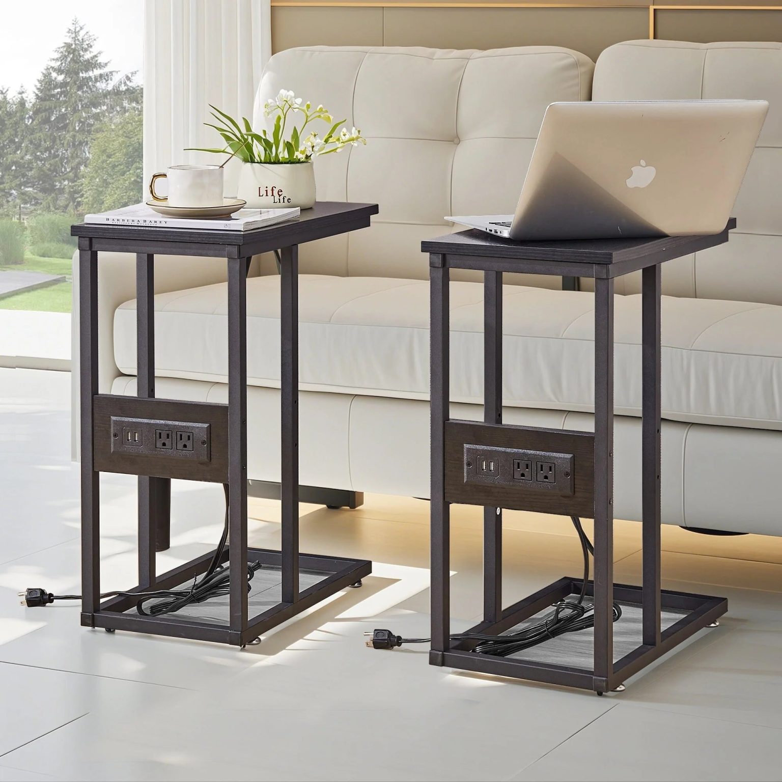 ZenVora Set of 2 C-Shaped Sofa Side Tables, Small End Tables for Living Room, Bedside and TV Tray