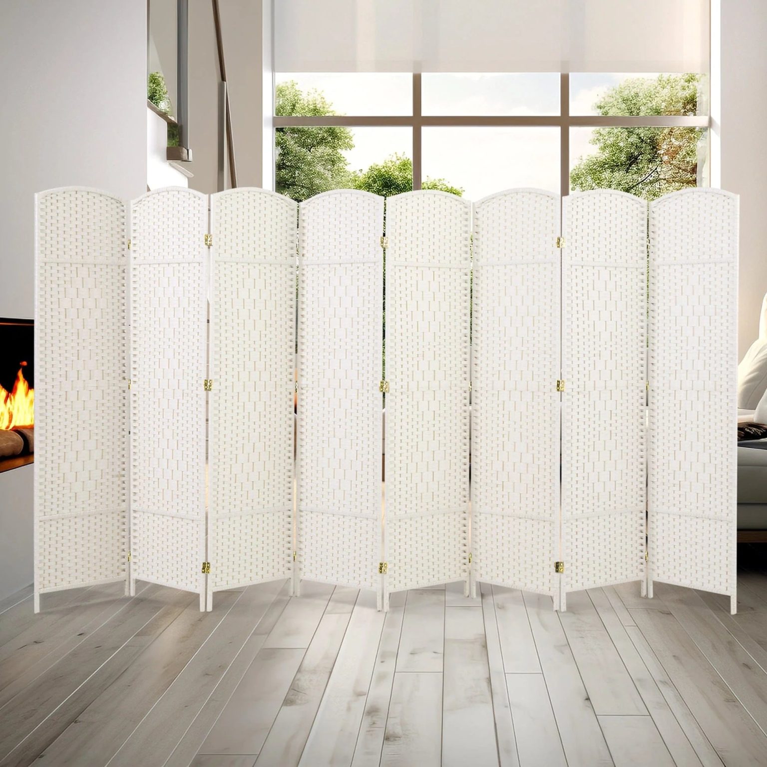 ZenVora 6 FT Tall Woven Fiber Room Divider, Freestanding Folding Privacy Screen