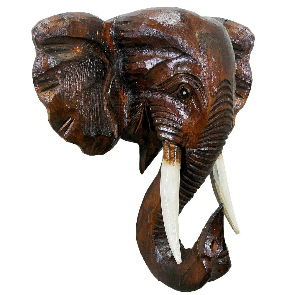 ZenVora Wooden Elephant Head Wall Decor, Decorative Animal Sculpture Wall Art for Living Room, Bedroom and Home Decoration
