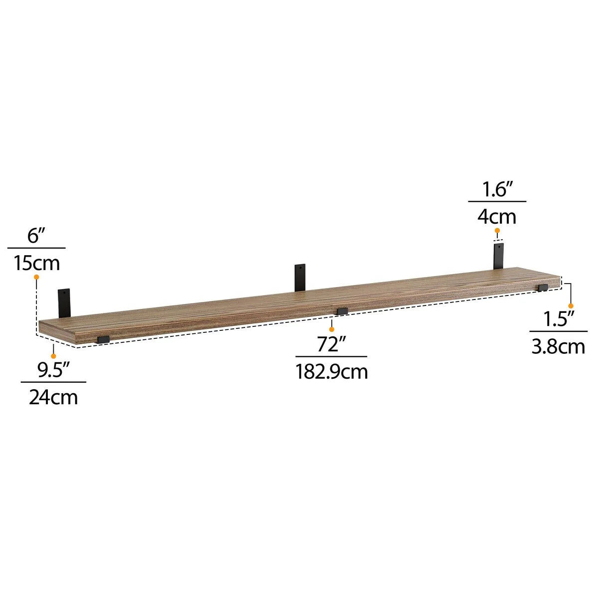 ZenVora 72 Inch Floating Wood Wall Shelves, Set of 3 Burnt Wood Display and Storage Shelves for Home Decor