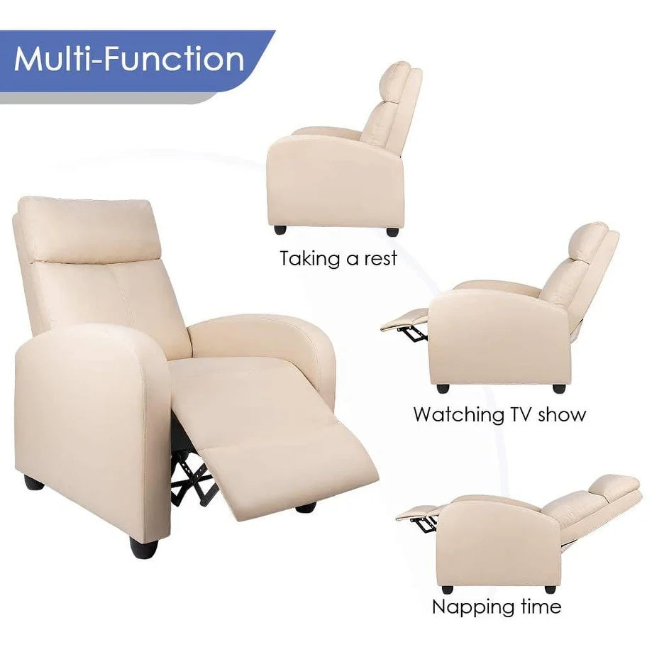 ZenVora PU Leather Recliner Chair, Single Living Room Sofa Lounge Chair with Reclining Function