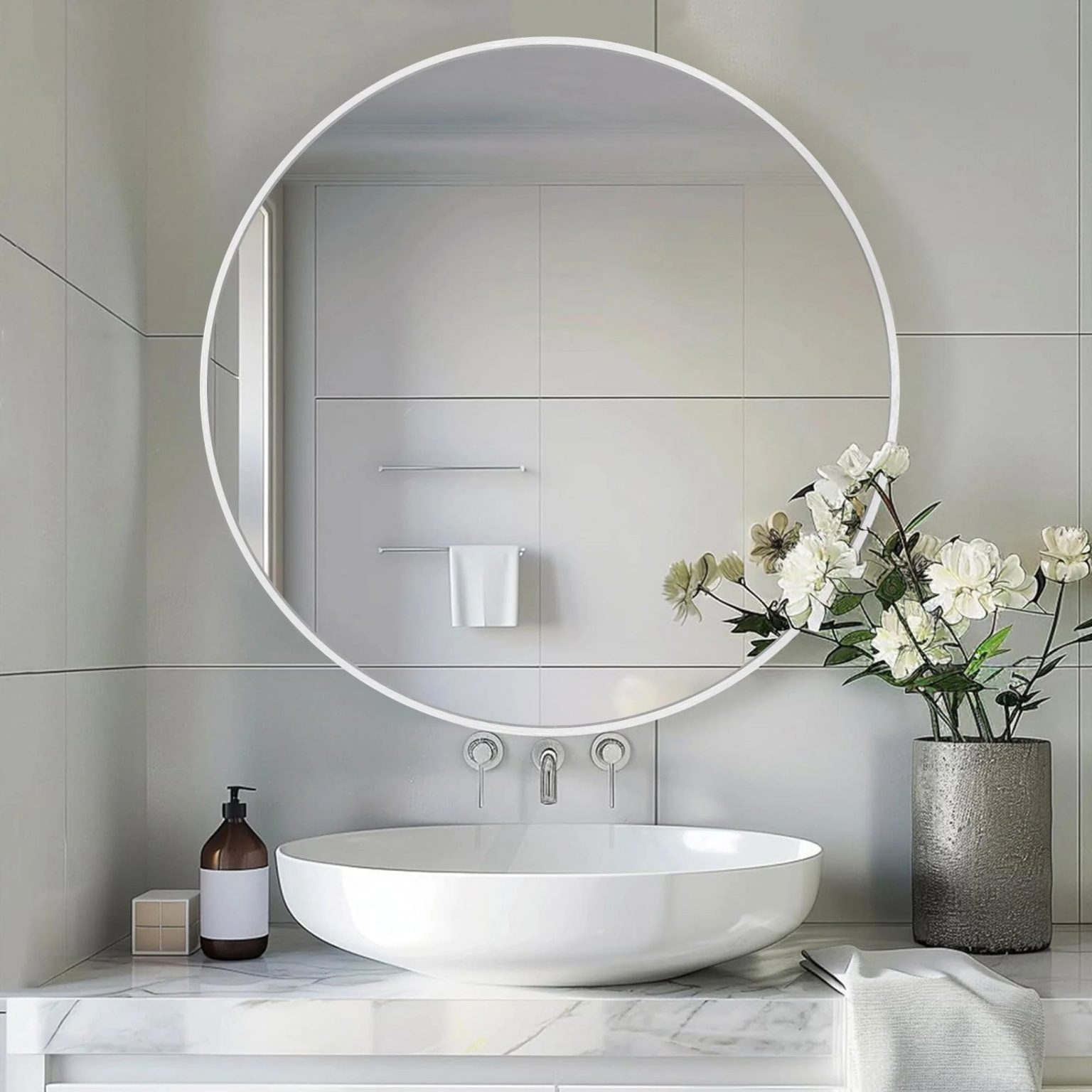 ZenVora Modern Round Bathroom Vanity Mirror, Wall Mounted Circular Mirror for Bathroom, Bedroom and Home Decor