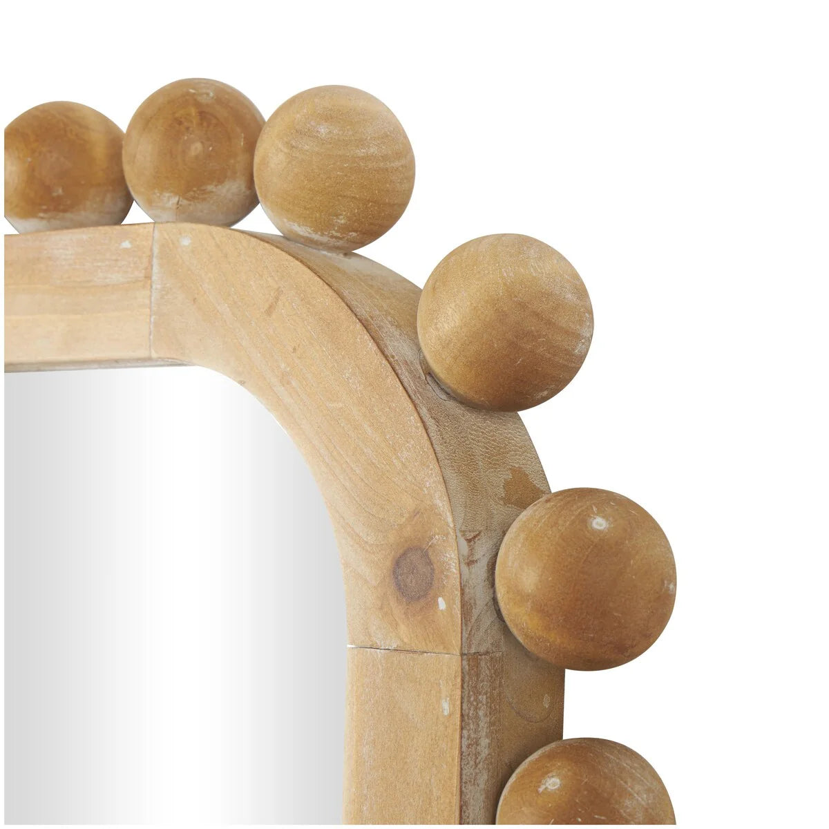 ZenVora Brown Wood Wall Mirror with Beaded Frame, Rustic Decorative Mirror for Home