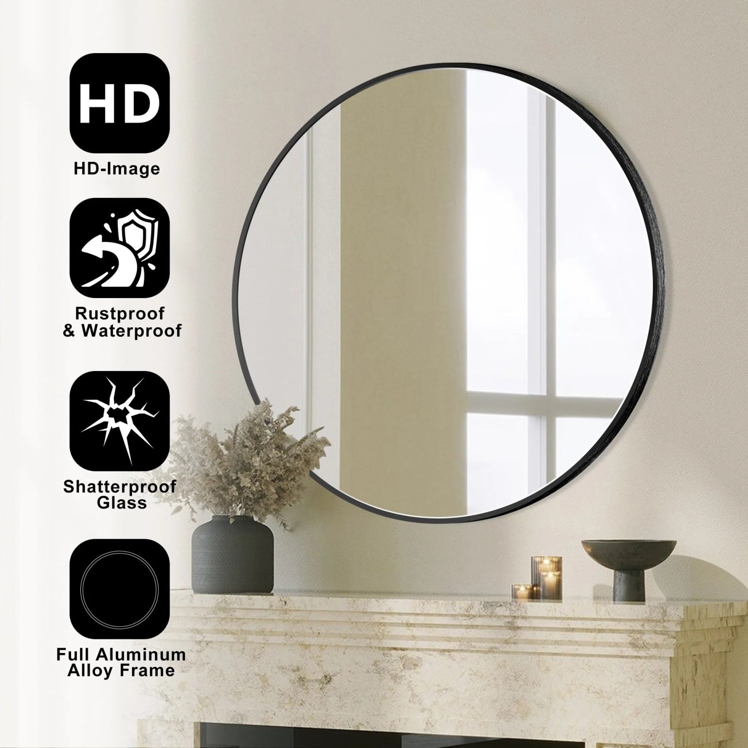 ZenVora Modern Round Bathroom Vanity Mirror, Wall Mounted Circular Mirror for Bathroom, Bedroom and Home Decor