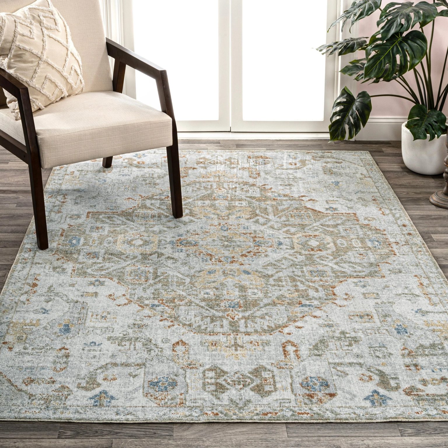 ZenVora Bohemian Medallion Low-Pile Machine-Washable Area Rug, Cream and Terra