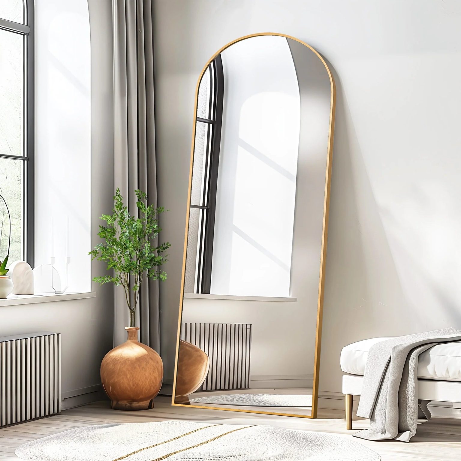 ZenVora Arched Full Length Floor Mirror, Large Full Body Standing and Wall Mounted Mirror for Bedroom, Living Room and Home Decor