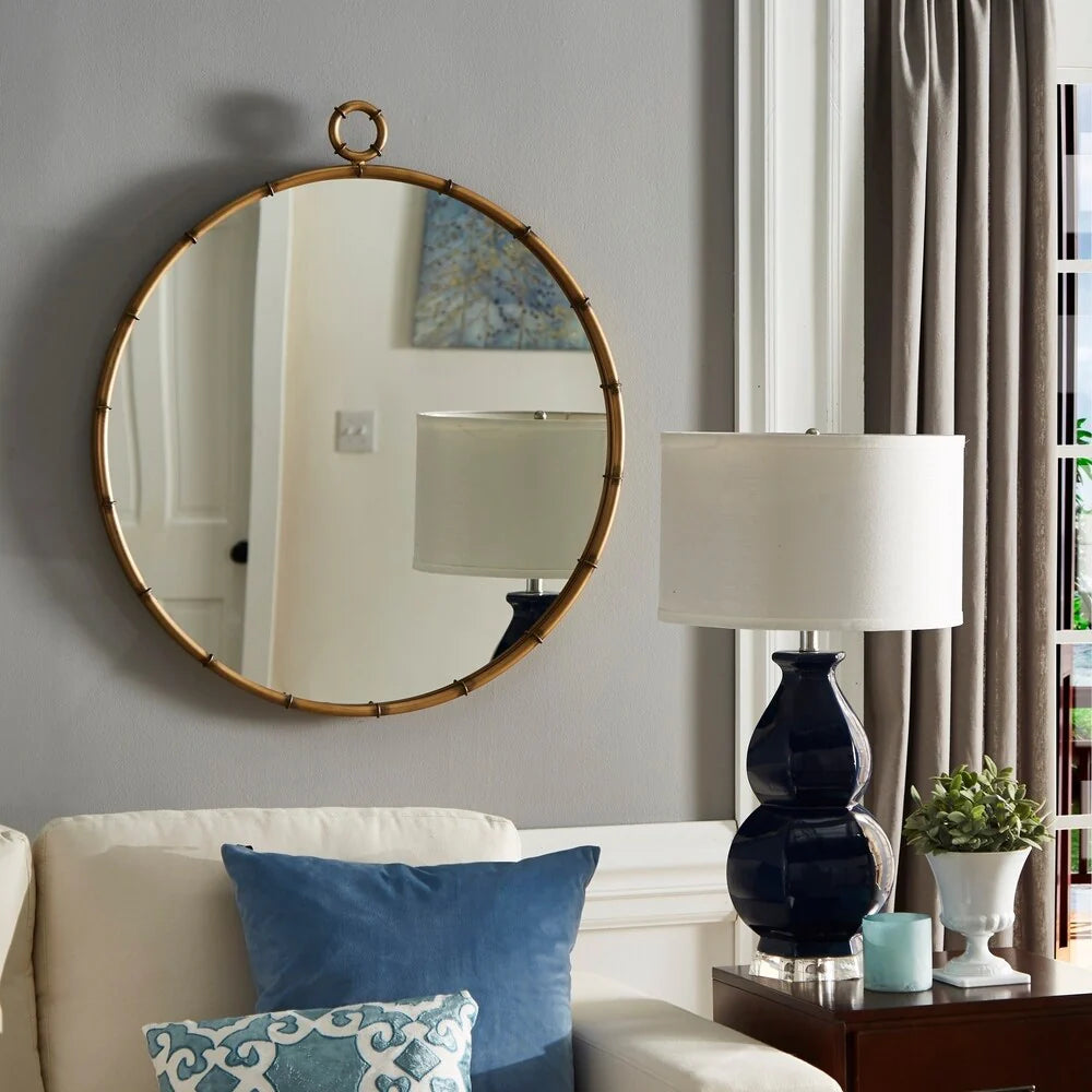 ZenVora Antique Brass Finish Round Wall Mirror, Decorative Accent Mirror for Living Room, Bedroom and Entryway