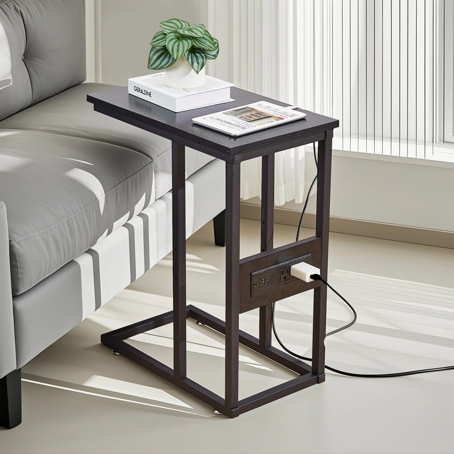ZenVora Set of 2 C-Shaped Sofa Side Tables, Small End Tables for Living Room, Bedside and TV Tray