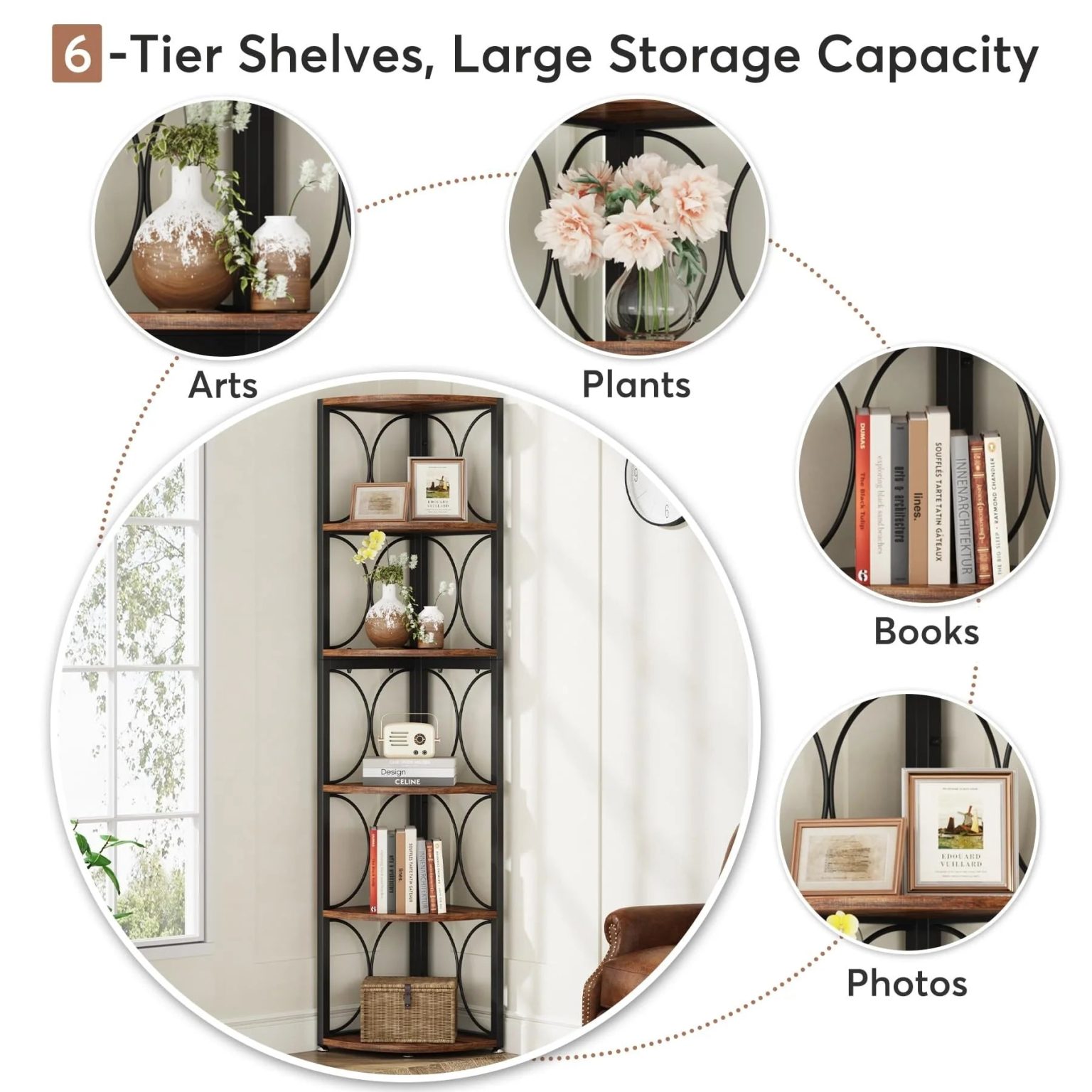 ZenVora 67 Inch Tall Corner Shelf, Freestanding Corner Bookshelf and Storage Shelving Unit