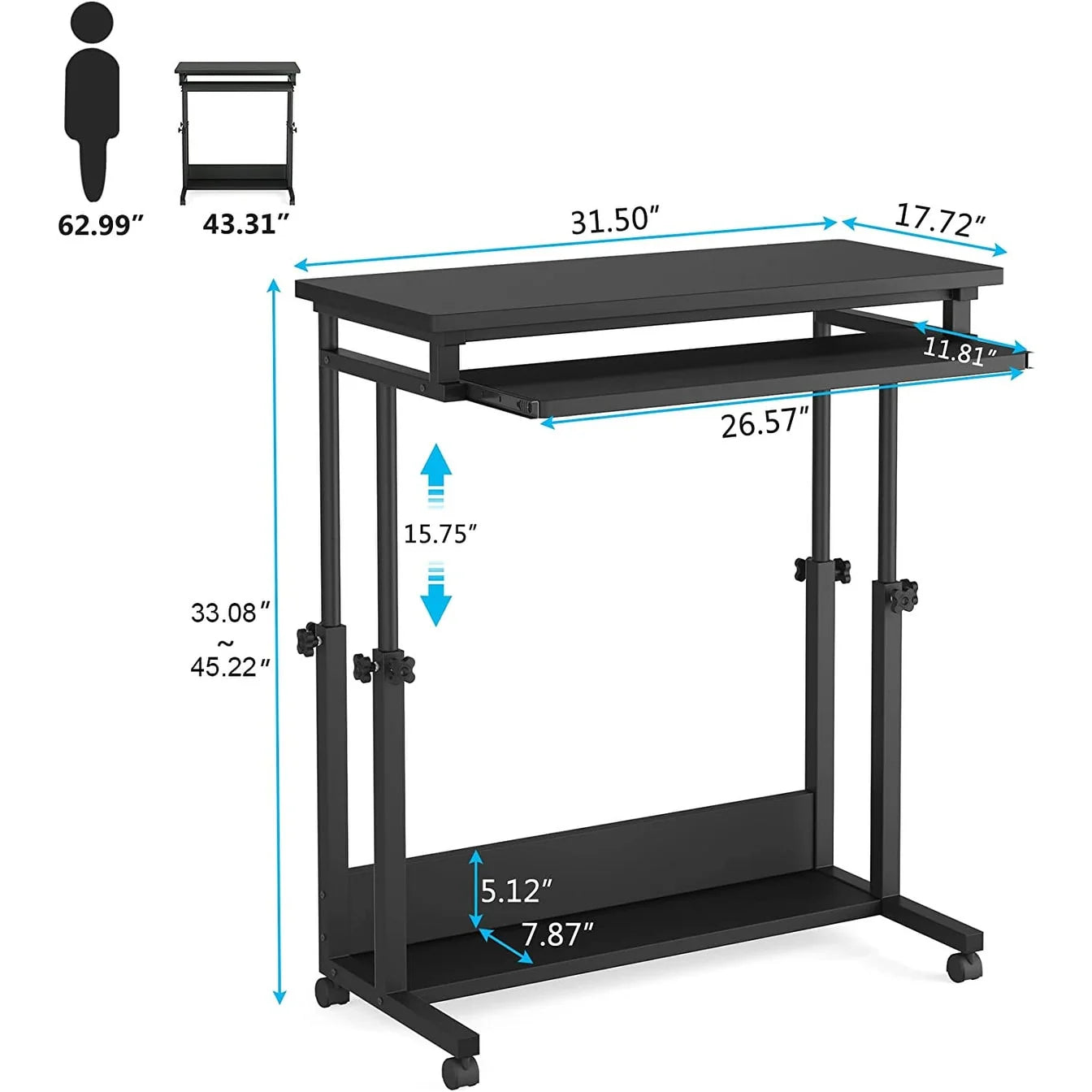 ZenVora Height Adjustable Laptop Desk, Portable Sofa and Bed Table for Work and Study