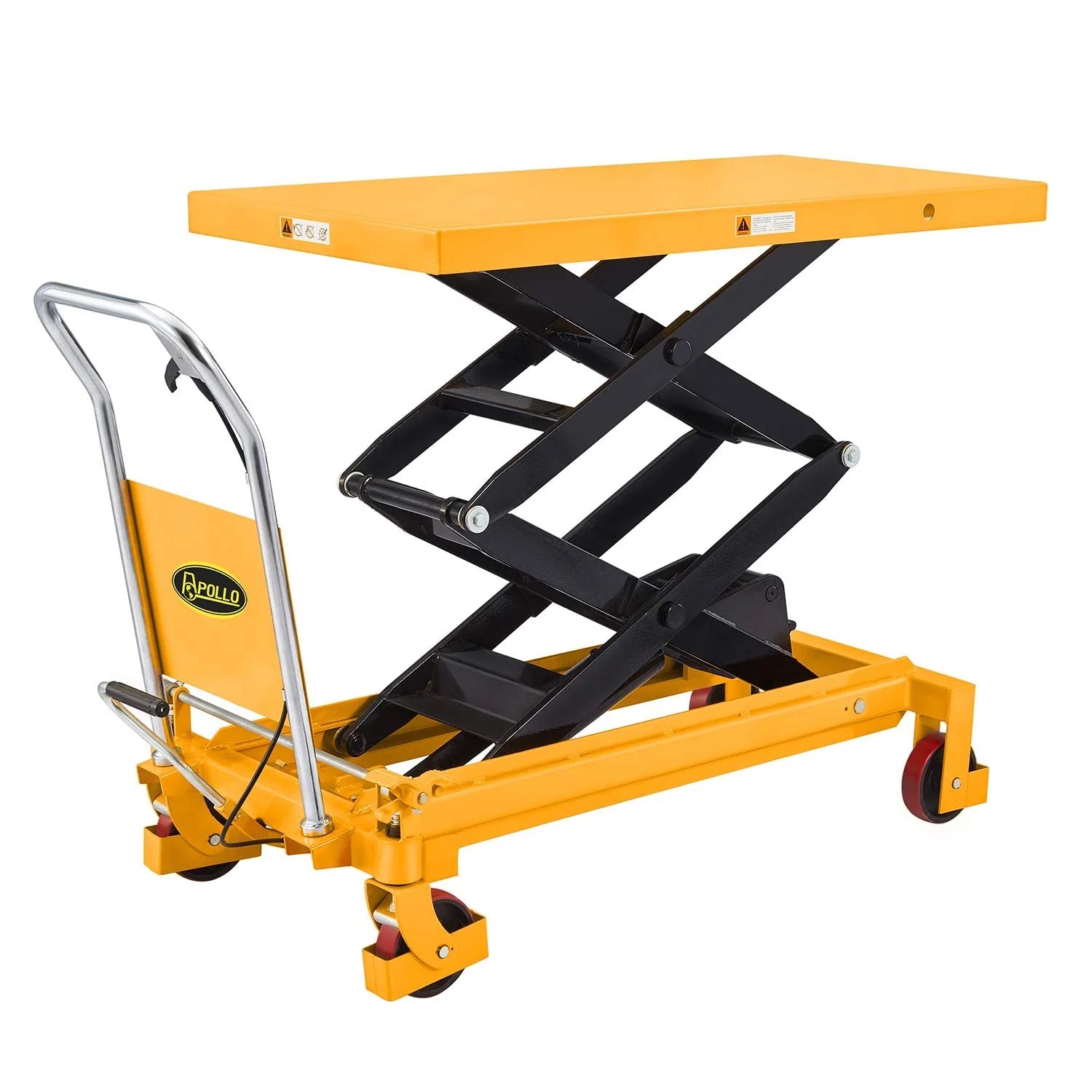 ZenVora Hydraulic Lift Table Cart 770 lbs Capacity, 51" Max Height, Double Scissor Lift with Safety Guard & 4 Wheels