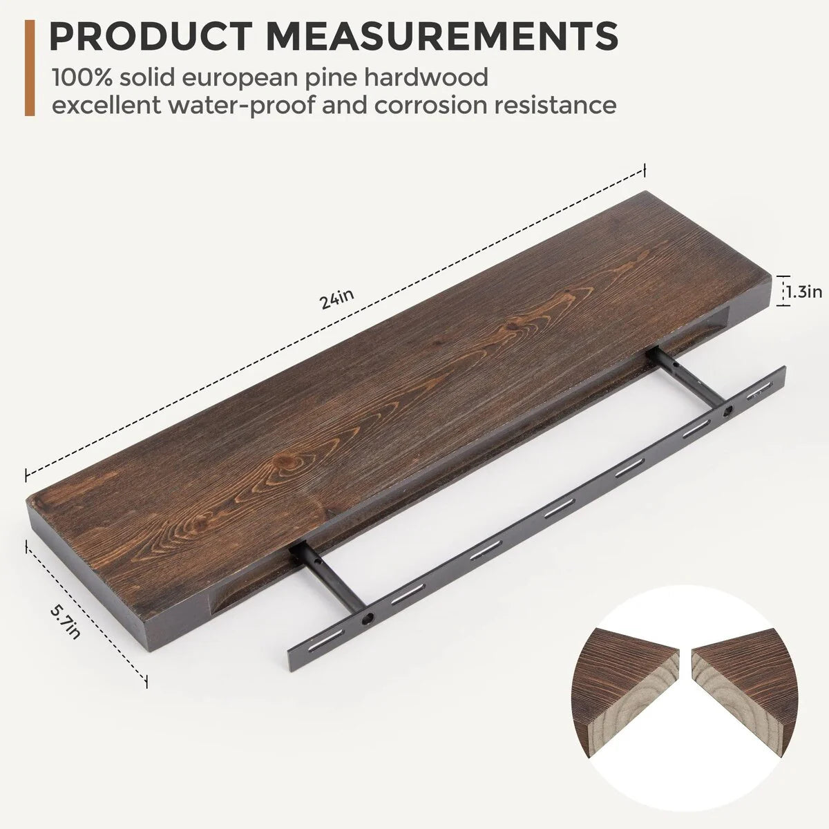 ZenVora Set of 2 Handcrafted European Pine Floating Wall Shelves, Natural Rustic Wood