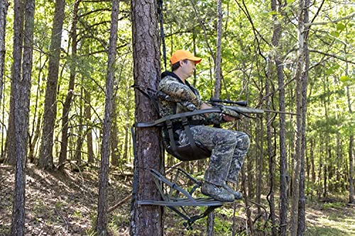 ZenVora Lightweight Aluminum Climbing Treestand with Padded Seat, 300 Lb. Capacity, Safety Harness Included