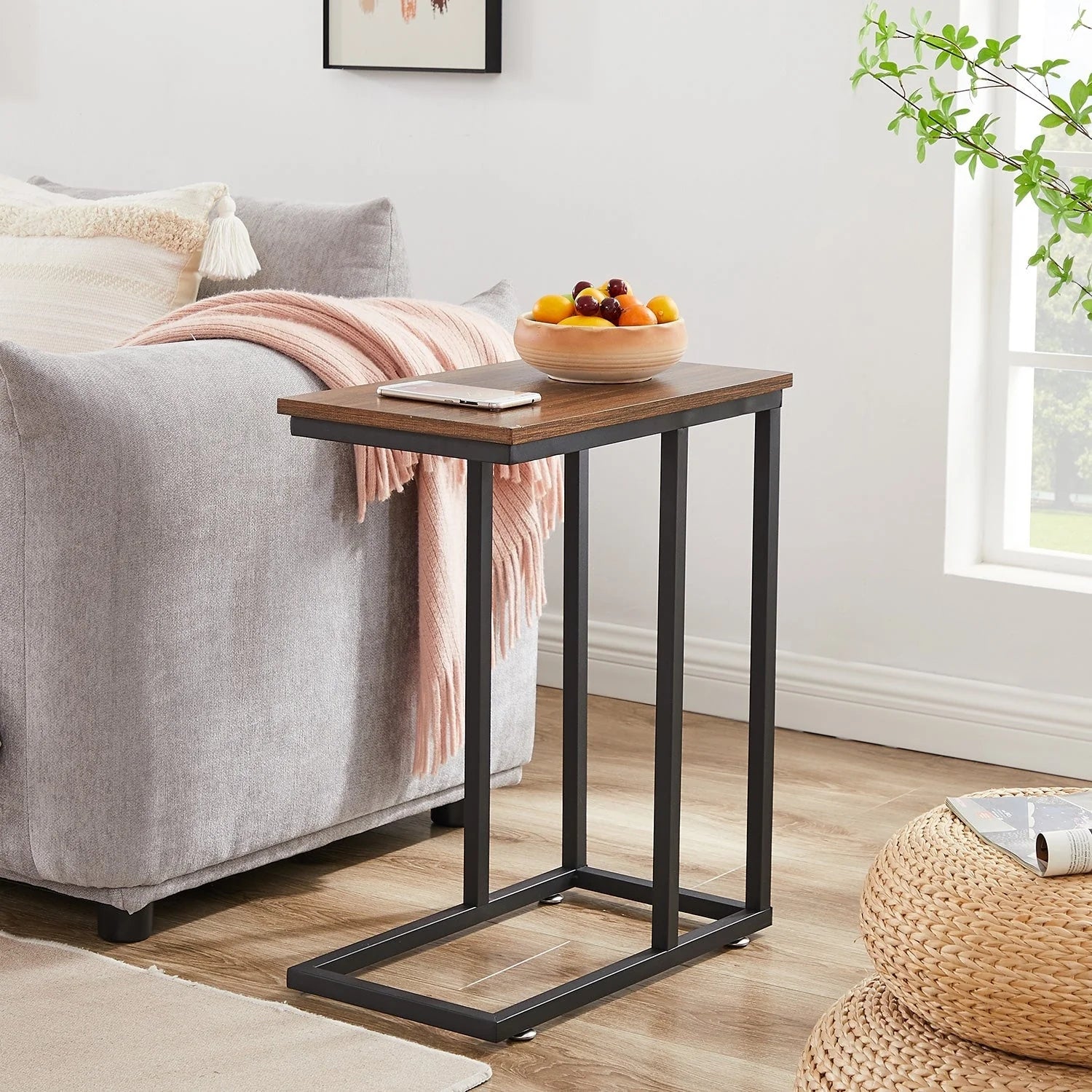 ZenVora Set of 2 C-Shaped Sofa Side Tables, Small End Tables for Living Room, Bedside and TV Tray