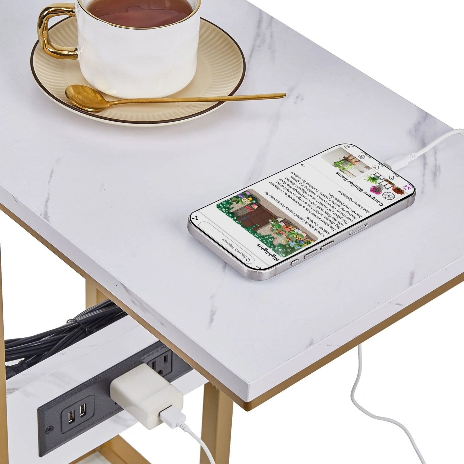 ZenVora Set of 2 C-Shaped Sofa Side Tables, Small End Tables for Living Room, Bedside and TV Tray