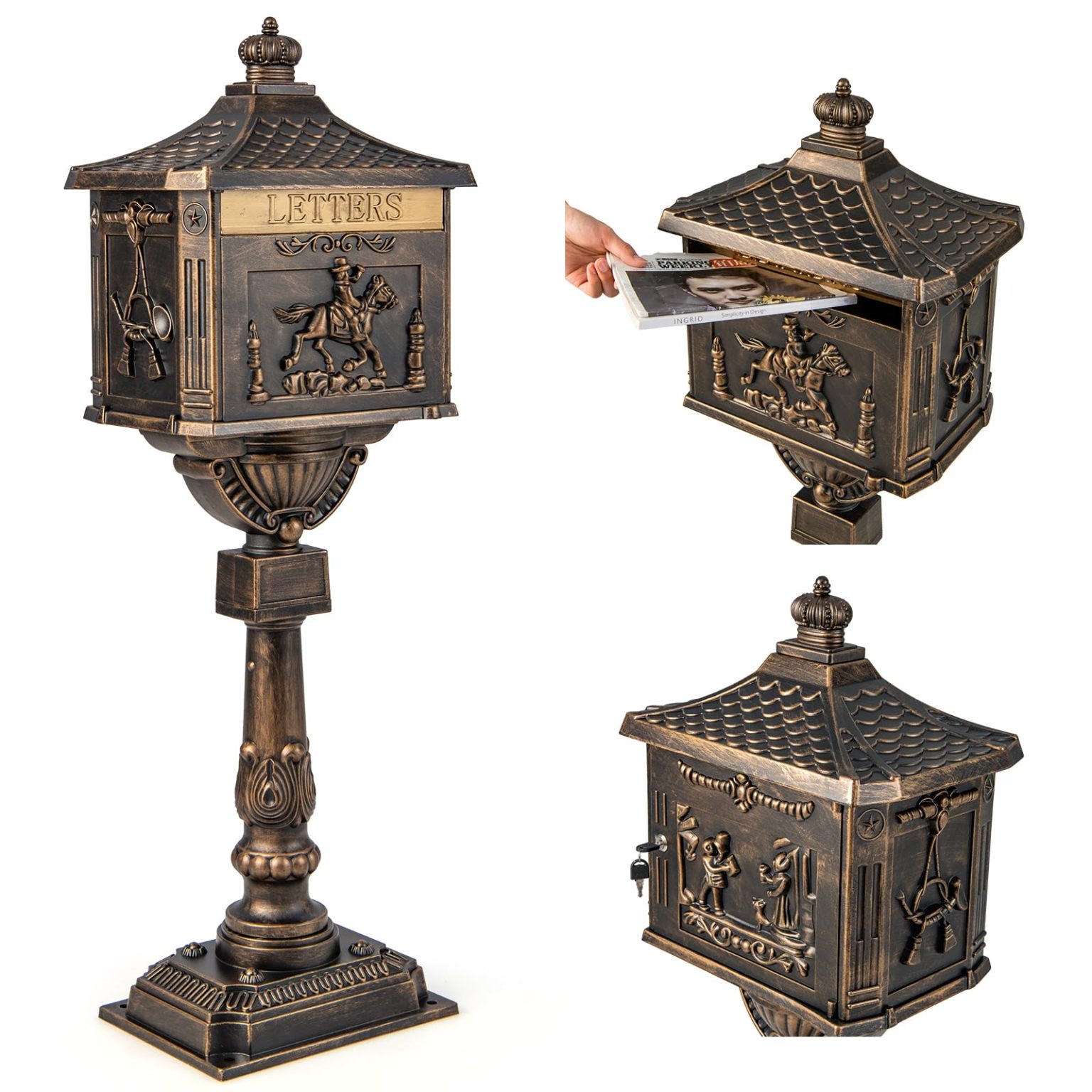 ZenVora Cast Aluminum Mailbox with Post – Rustproof Weather-Resistant Mailbox Set