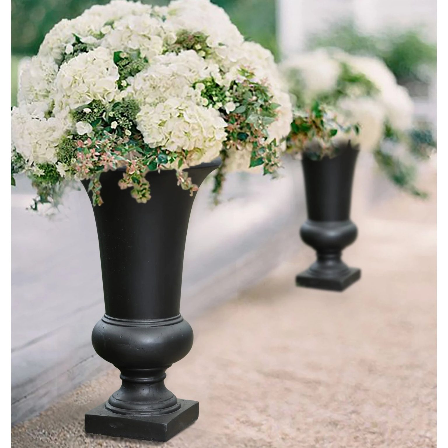 ZenVora 22.75" Tall Handmade Fiber Stone Urn Planter Pot, Decorative Outdoor Garden Flower Container for Patio and Home