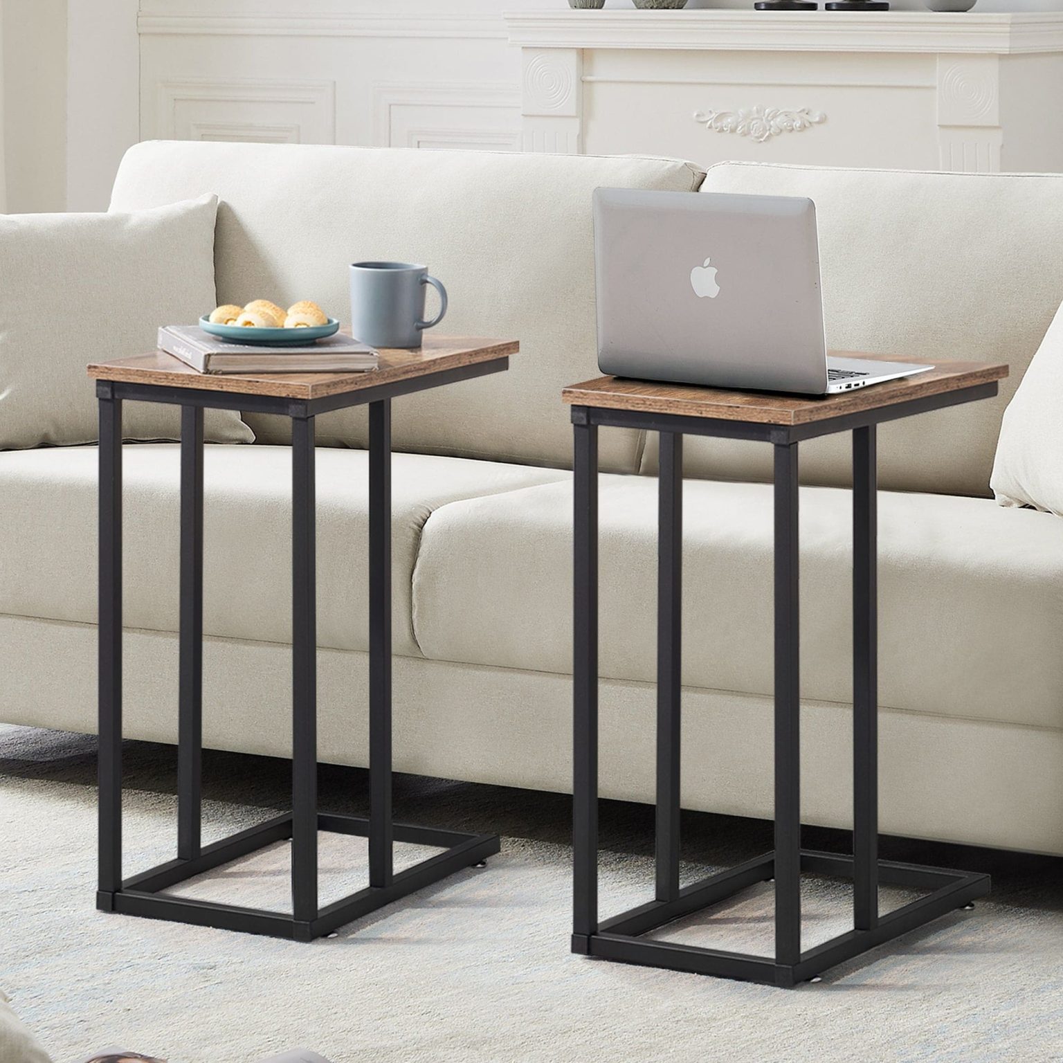 ZenVora Set of 2 C-Shaped Sofa Side Tables, Small End Tables for Living Room, Bedside and TV Tray