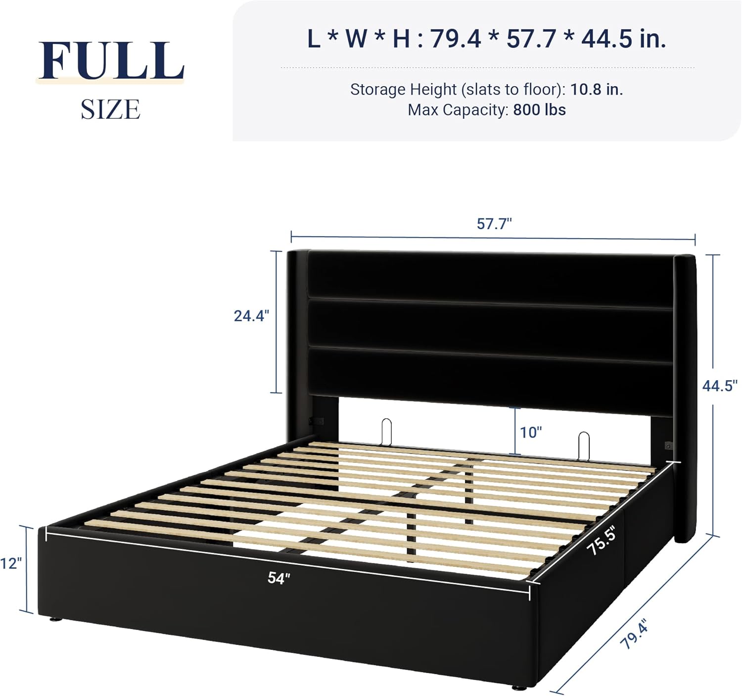 ZenVora Queen Size Lift Up Storage Bed with Wingback Headboard, Upholstered Platform Bed Frame with Hidden Storage