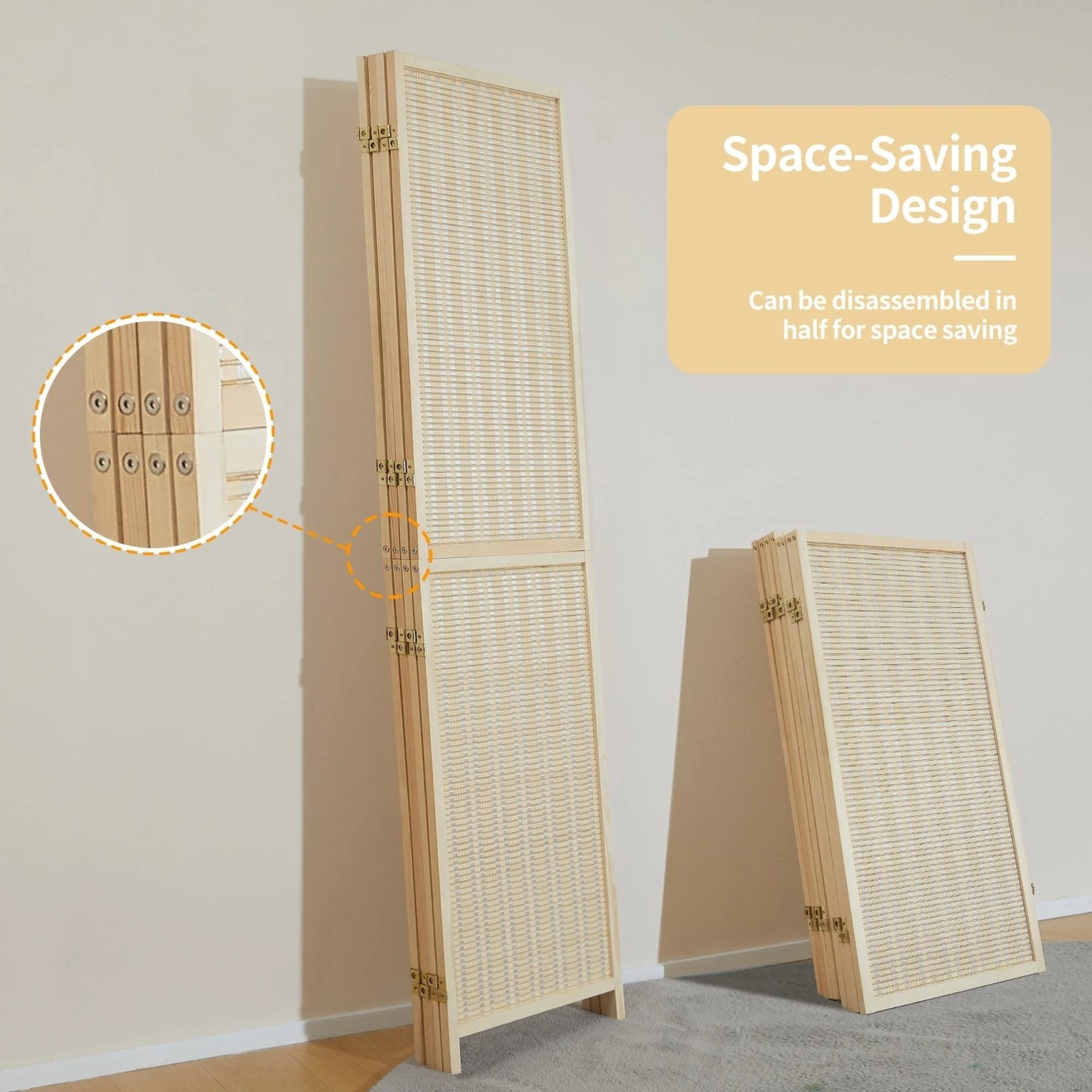 ZenVora 4-Panel Bamboo Folding Partition Screen 6FT Detachable Room Divider