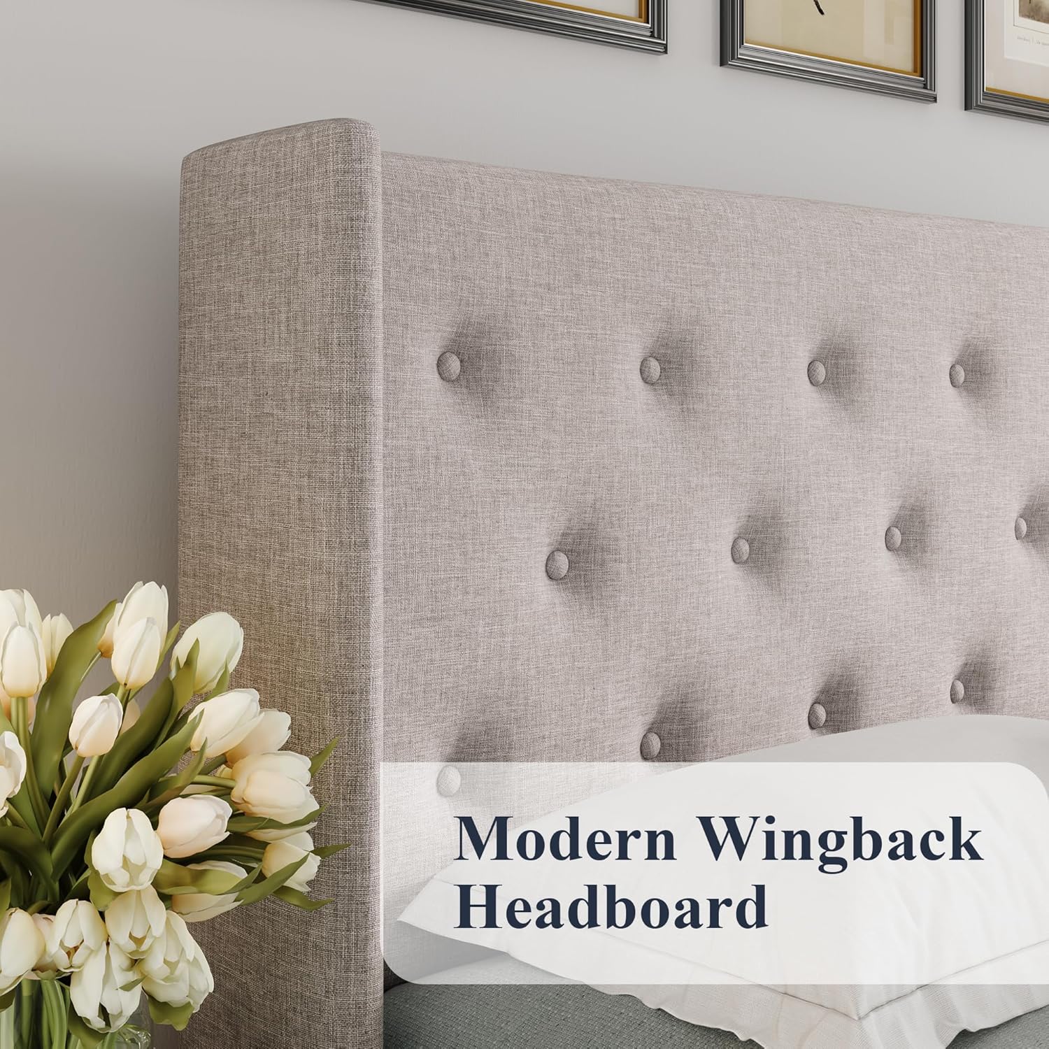 ZenVora Queen Size Lift Up Storage Bed with Wingback Headboard, Upholstered Platform Bed Frame with Hidden Storage