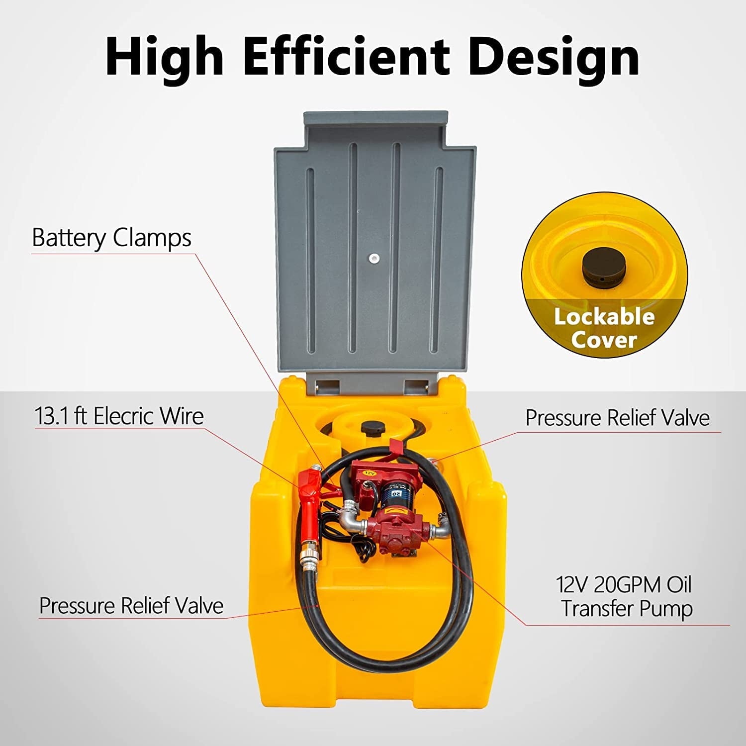 ZenVora 58-Gallon Portable Gasoline Fuel Tank with 12V Electric Transfer Pump, 40 GPM, 4-Meter Hose, Yellow