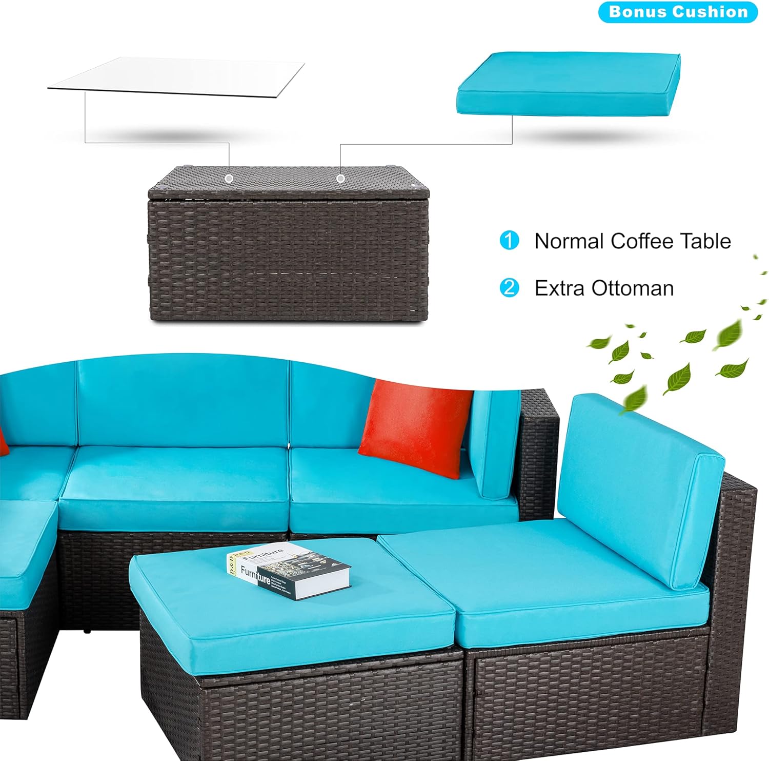 ZenVora 5-Piece All-Weather Patio Furniture Set with Ottoman, Outdoor Wicker Conversation Sofa Set with Cushions for Garden, Deck & Backyard