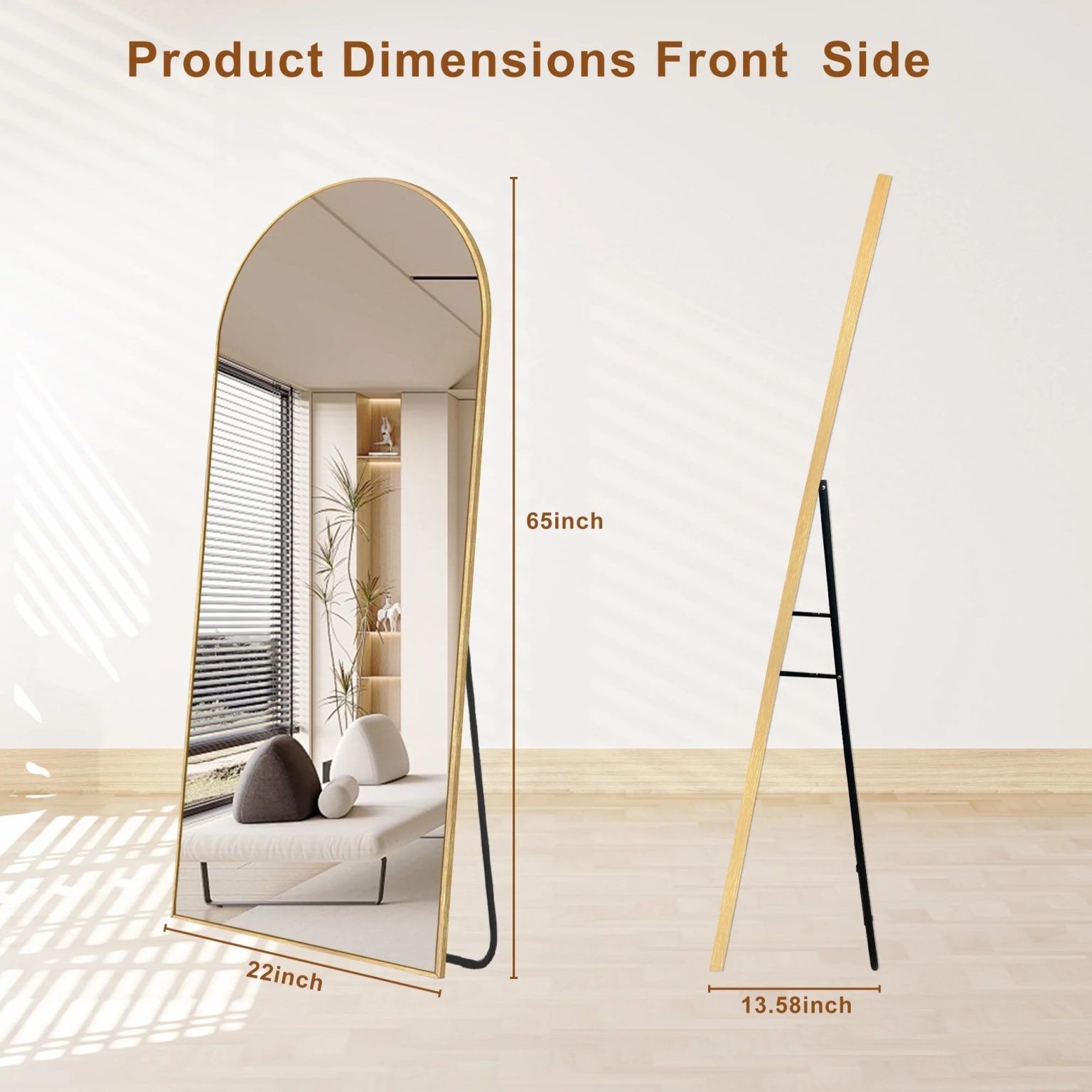 ZenVora Modern Arched Full Length Floor Mirror, Aluminum Alloy Frame Standing Full Body Mirror