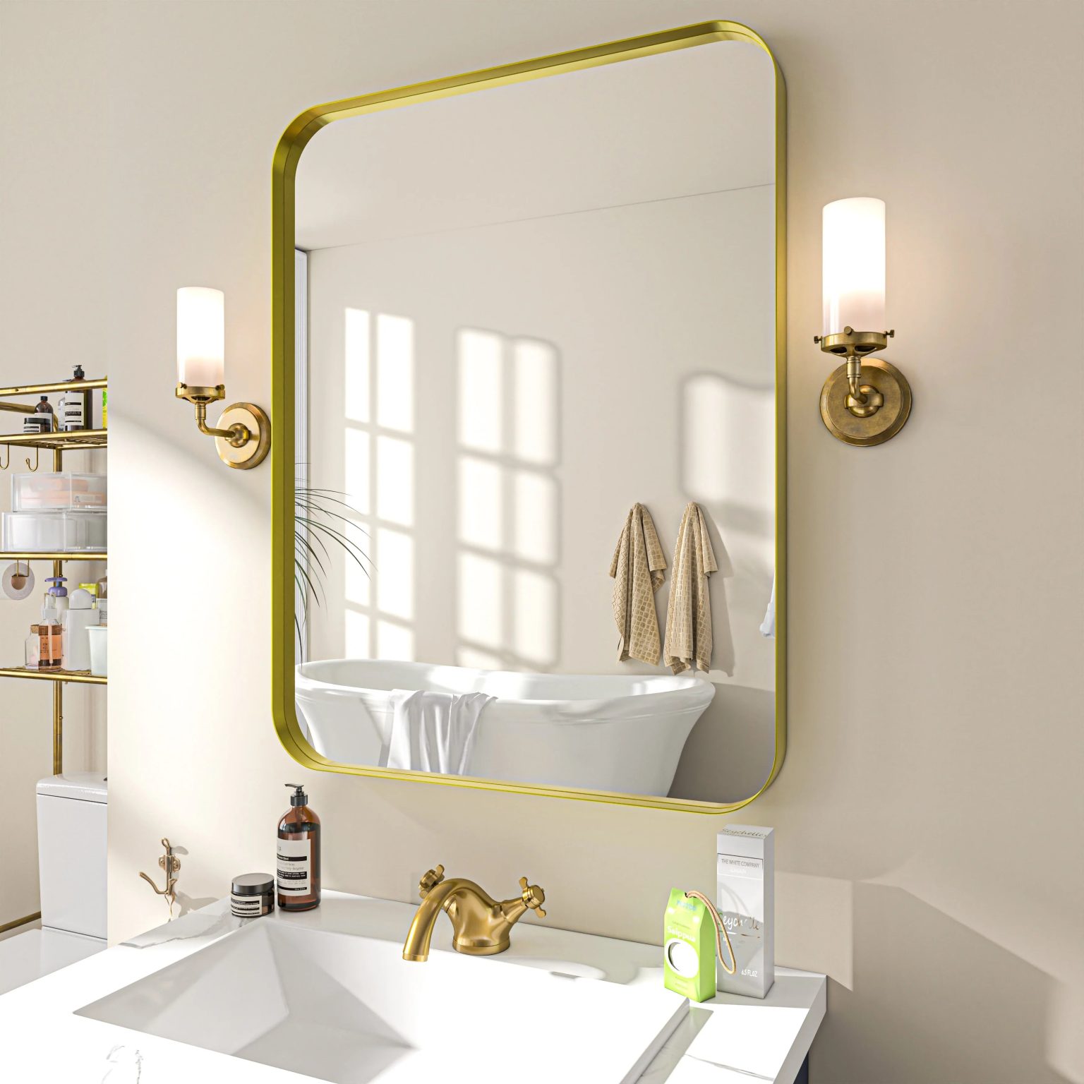 Aluminum Alloy Rounded Corner Vanity Mirror, Modern Wall Mounted Mirror for Bathroom, Bedroom and Home Decor