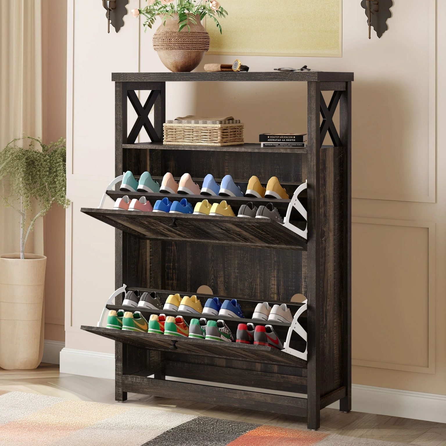 ZenVora Shoe Storage Cabinet Organizer with 2 Compartments, Entryway and Hallway Shoe Cabinet