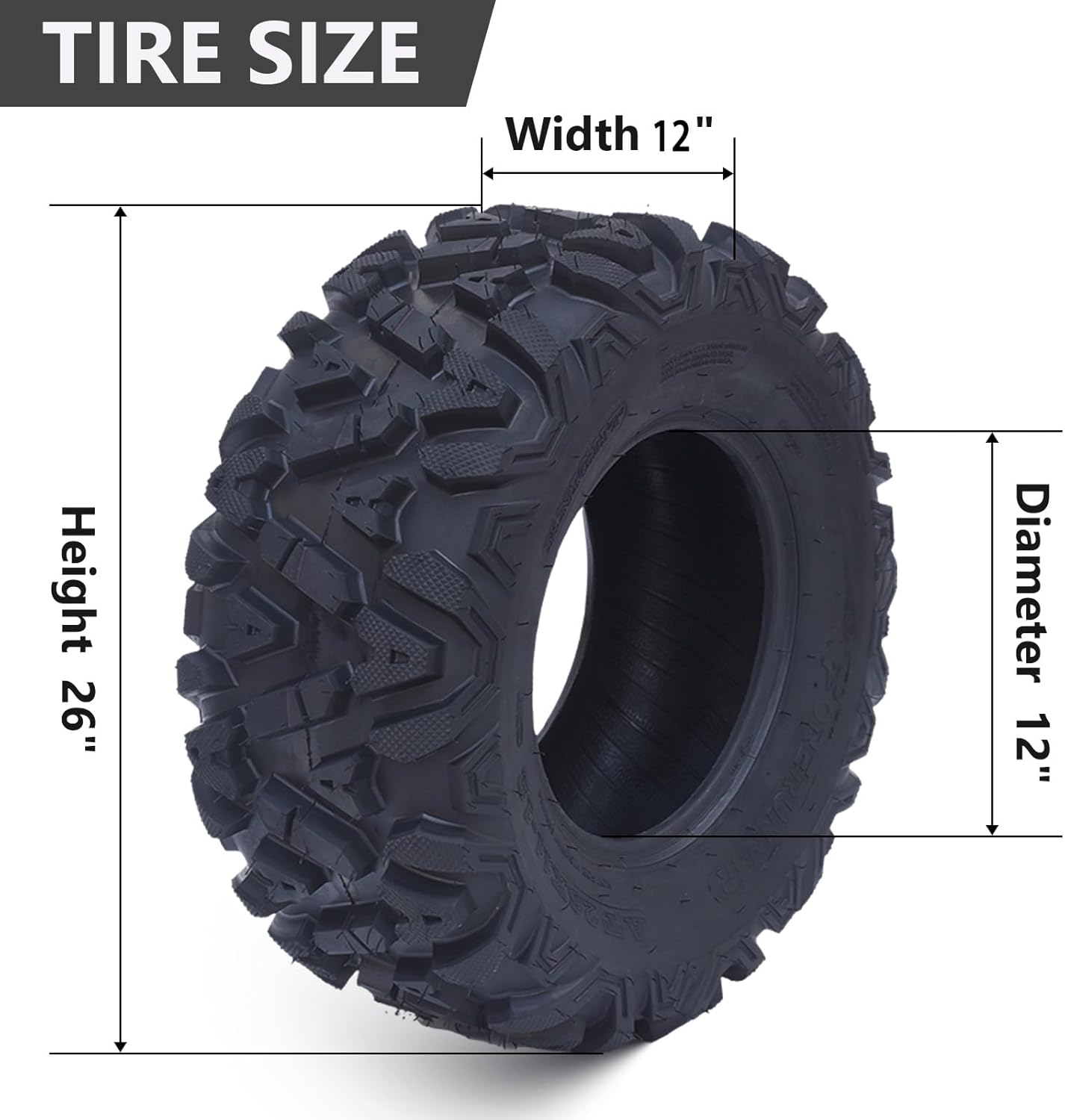 ZenVora Set of 2 26x12-12 6PR All-Terrain ATV/UTV Off-Road Tires, Black