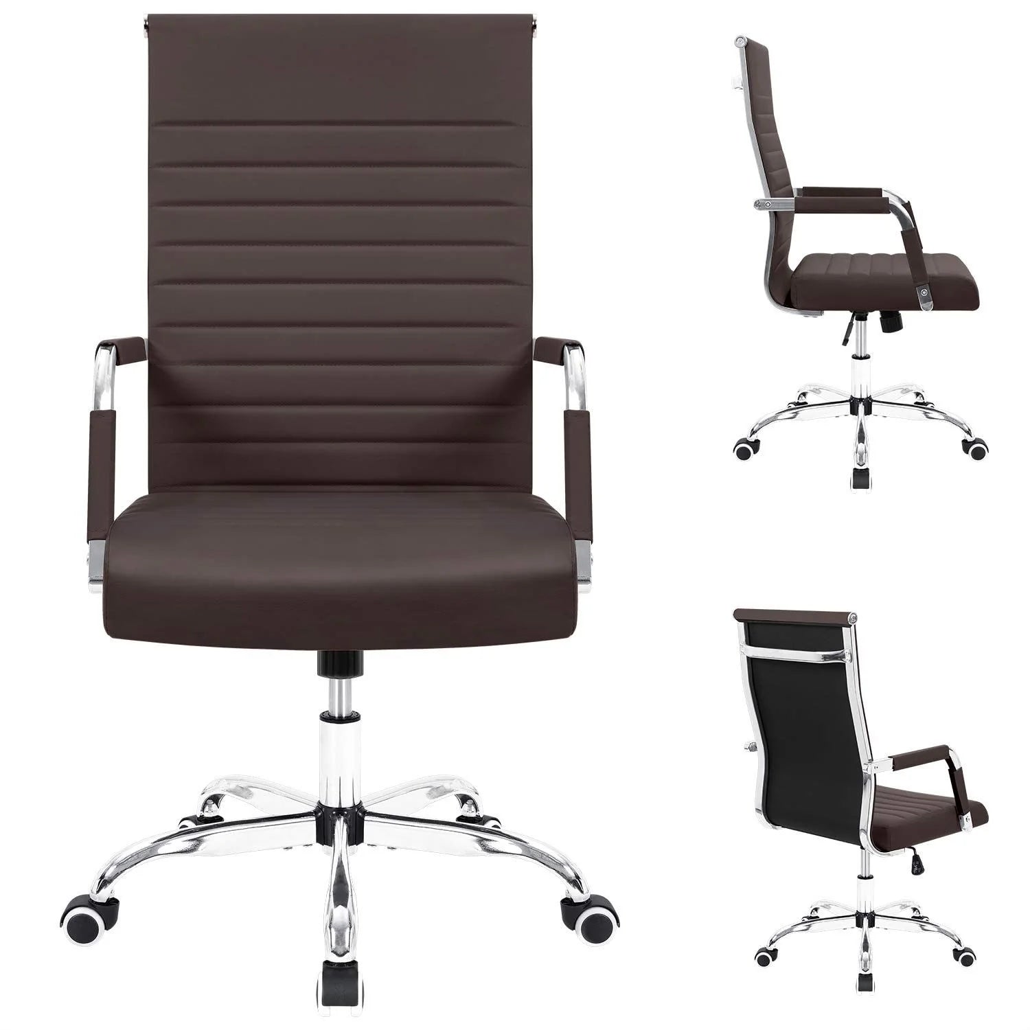 ZenVora Ergonomic Ribbed Office Chair, Modern Computer Desk Chair with Comfortable Upholstered Seat for Home and Office