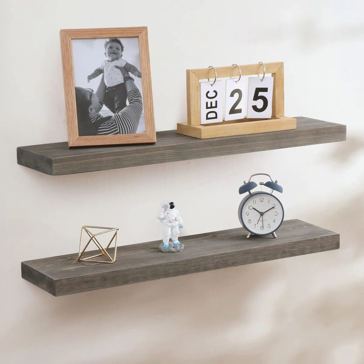 ZenVora Set of 2 Handcrafted European Pine Floating Wall Shelves, Natural Rustic Wood