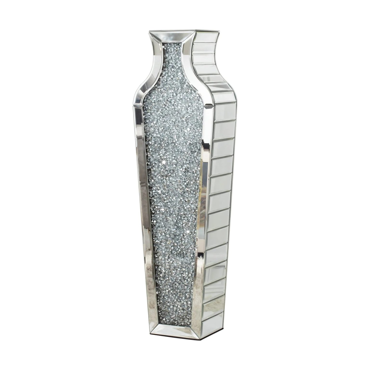 ZenVora Tall Crushed Diamond Floor Vase, Luxury Decorative Crystal Accent Vase for Living Room, Bedroom and Home Decor