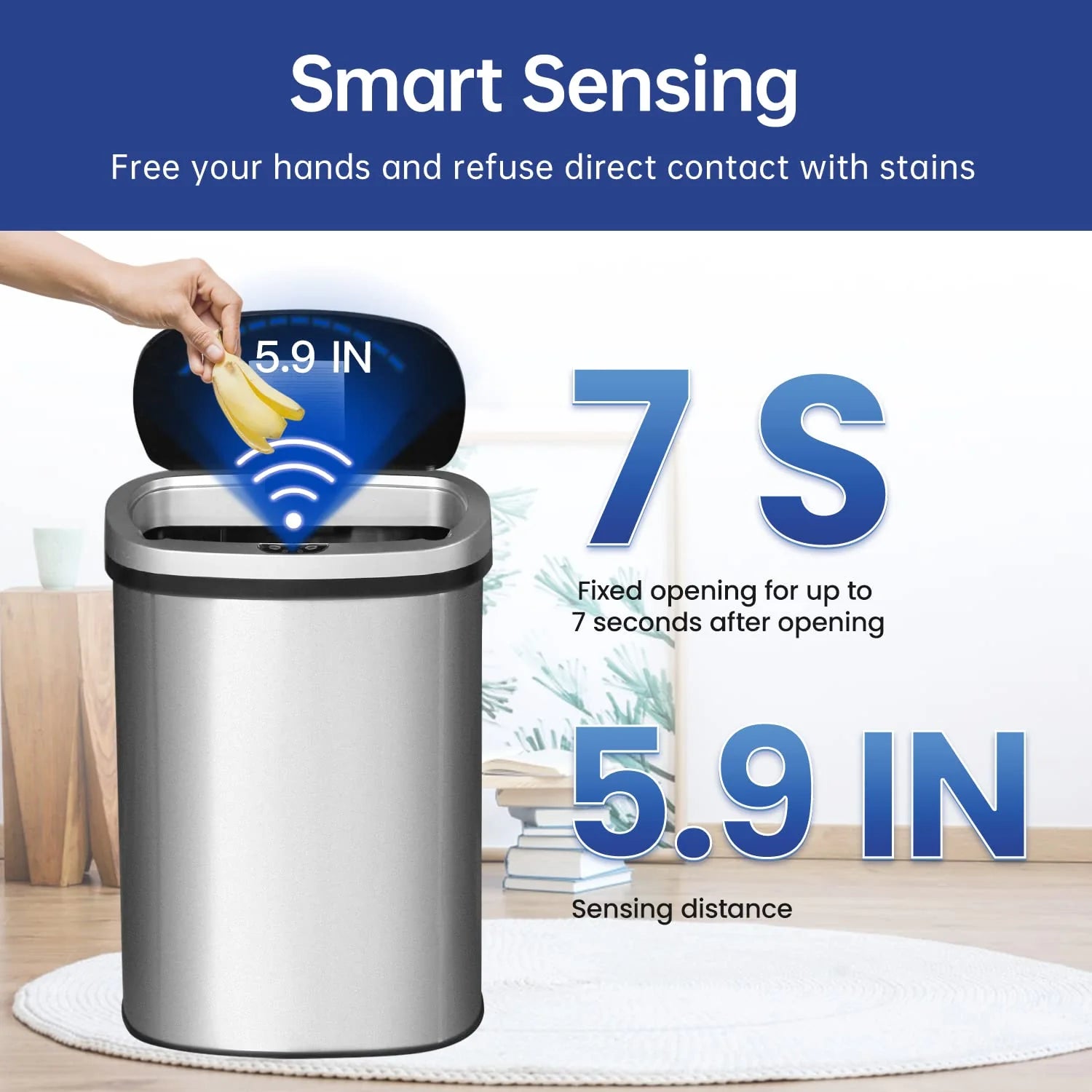 ZenVora 13 Gallon Automatic Kitchen Trash Can with Lid, Touchless Motion Sensor Garbage Bin