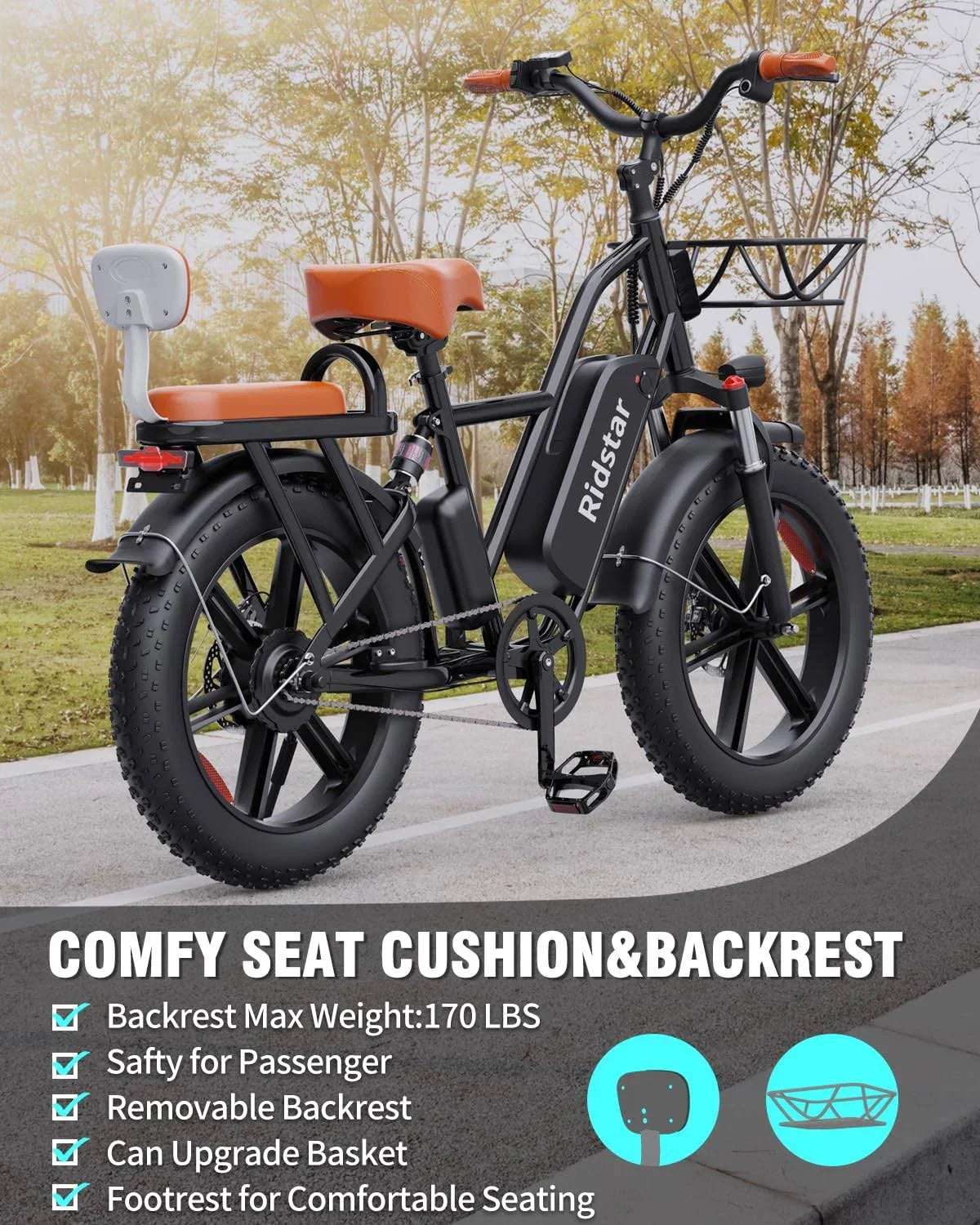 ZenVora 1000W Electric Bike for Adults, 48V 15Ah Removable Battery, 20-Inch x 4.0-Inch Fat Tires