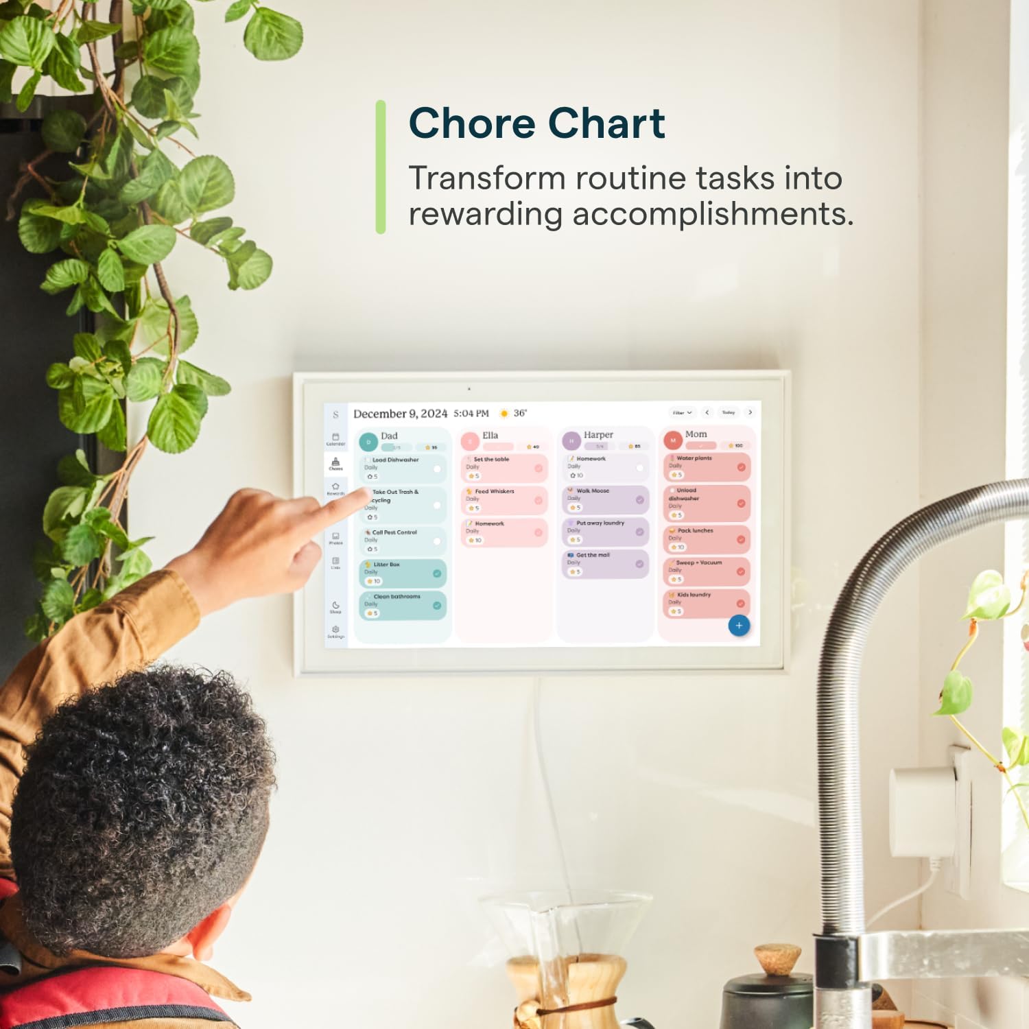 ZenVora 15 Inch Digital Wall Planner & Chore Chart, Smart Family Calendar Organizer Display for Home Organization