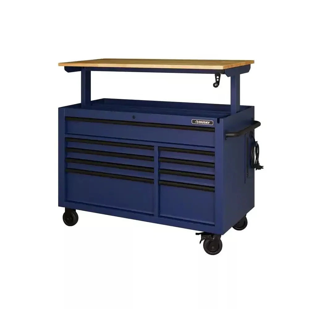 ZenVora 52-Inch 9-Drawer Mobile Workbench with Adjustable Height Wood Top, Heavy Duty Rolling Tool Cabinet