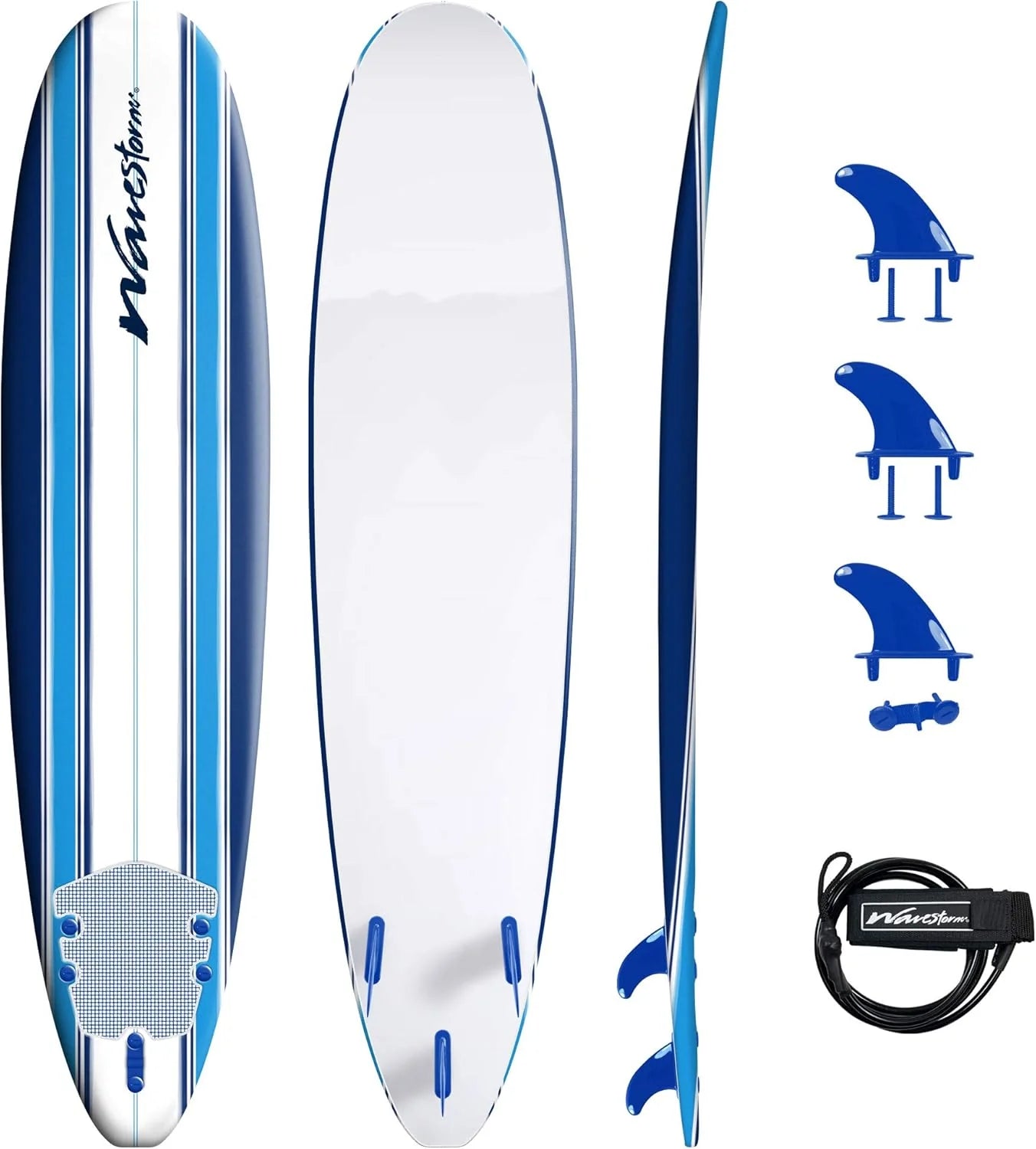ZenVora 8ft Soft Top Foam Surfboard – EPS Core with 3 Stringers, Wax-Free Longboard, 200lb Capacity