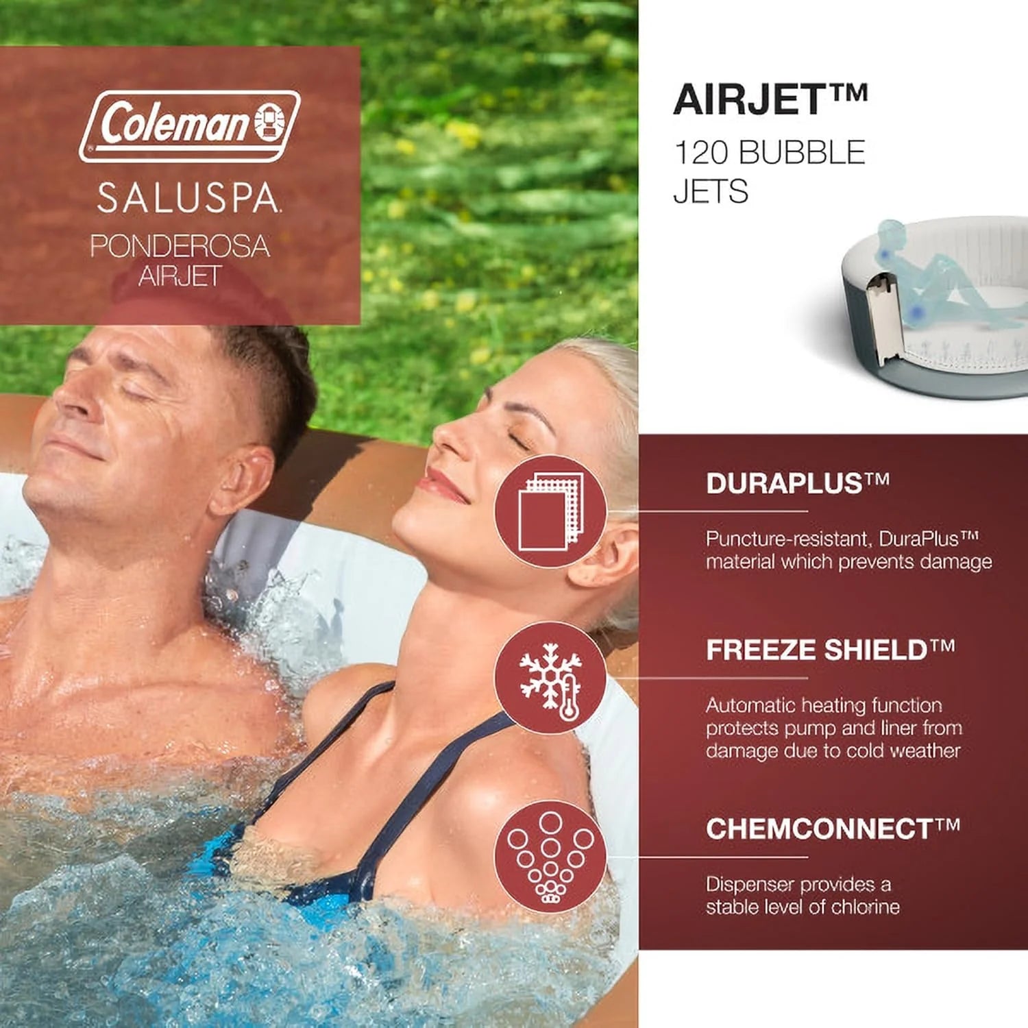 ZenVora 2-4 Person Inflatable Hot Tub, Portable Round Outdoor Spa with 120 Soothing Air Jets and Insulated Cover, Black