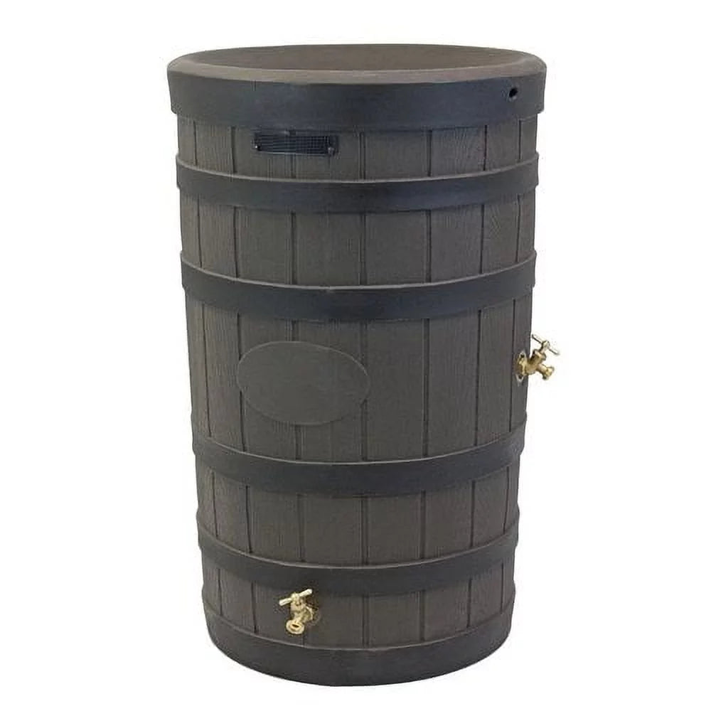 ZenVora 50 Gallon Rain Barrel - Decorative Stone Texture Rainwater Collection Barrel with Brass Spigots