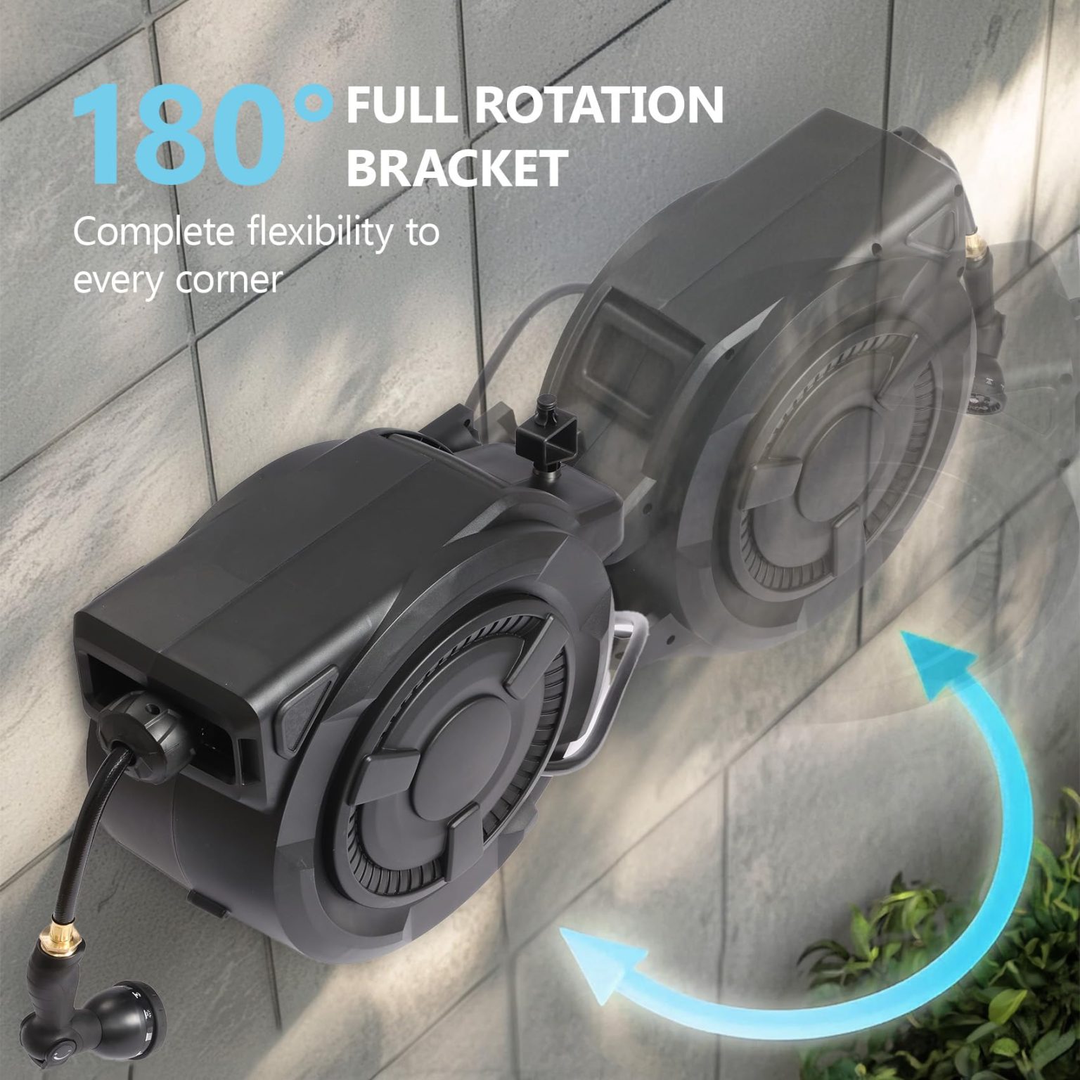 ZenVora 100 ft Wall Mounted Garden Hose Reel, 1/2 Inch Hose with 180° Swivel