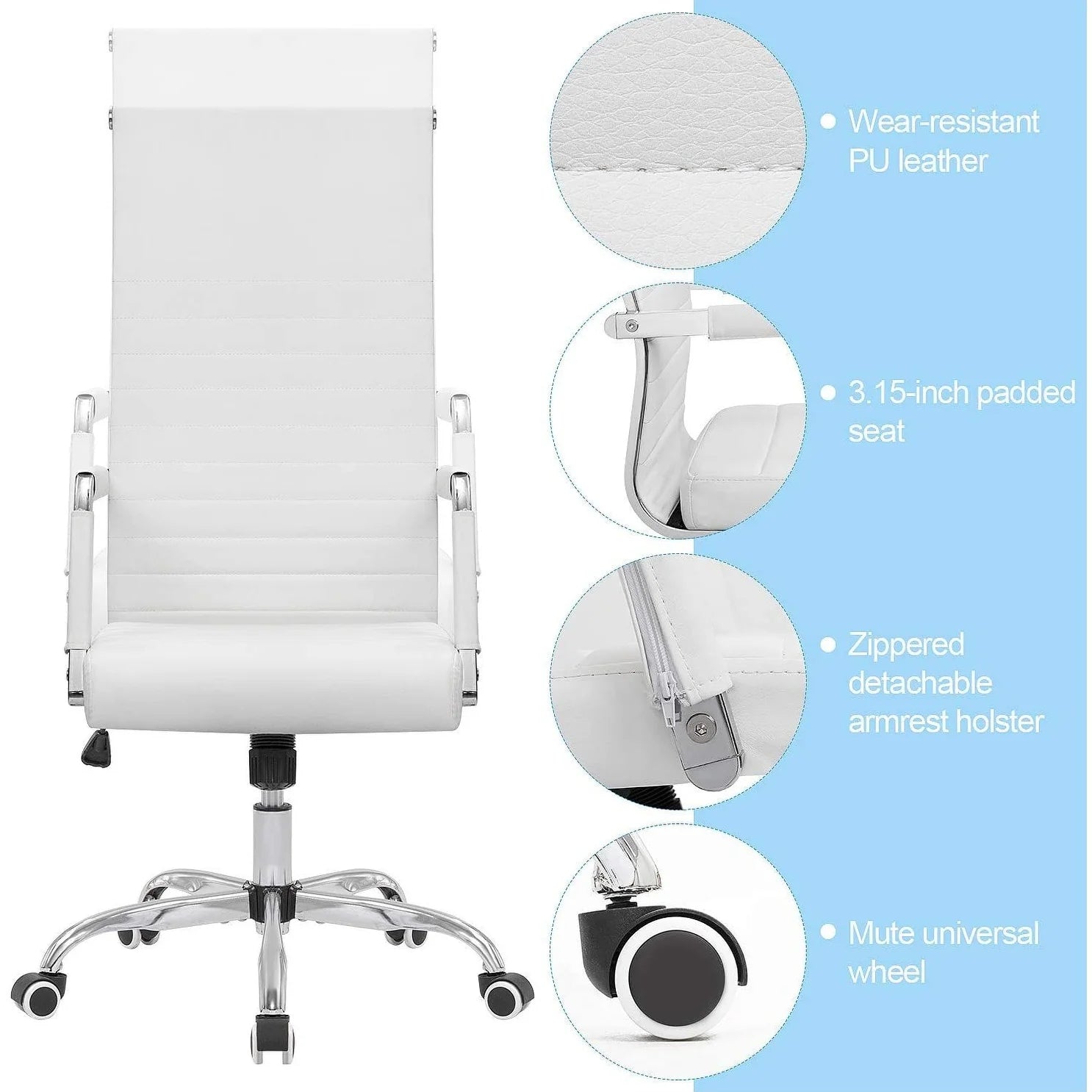 ZenVora Ribbed High Back Office Chair, Ergonomic Conference Desk Chair for Home Office, Meeting Room and Workspace