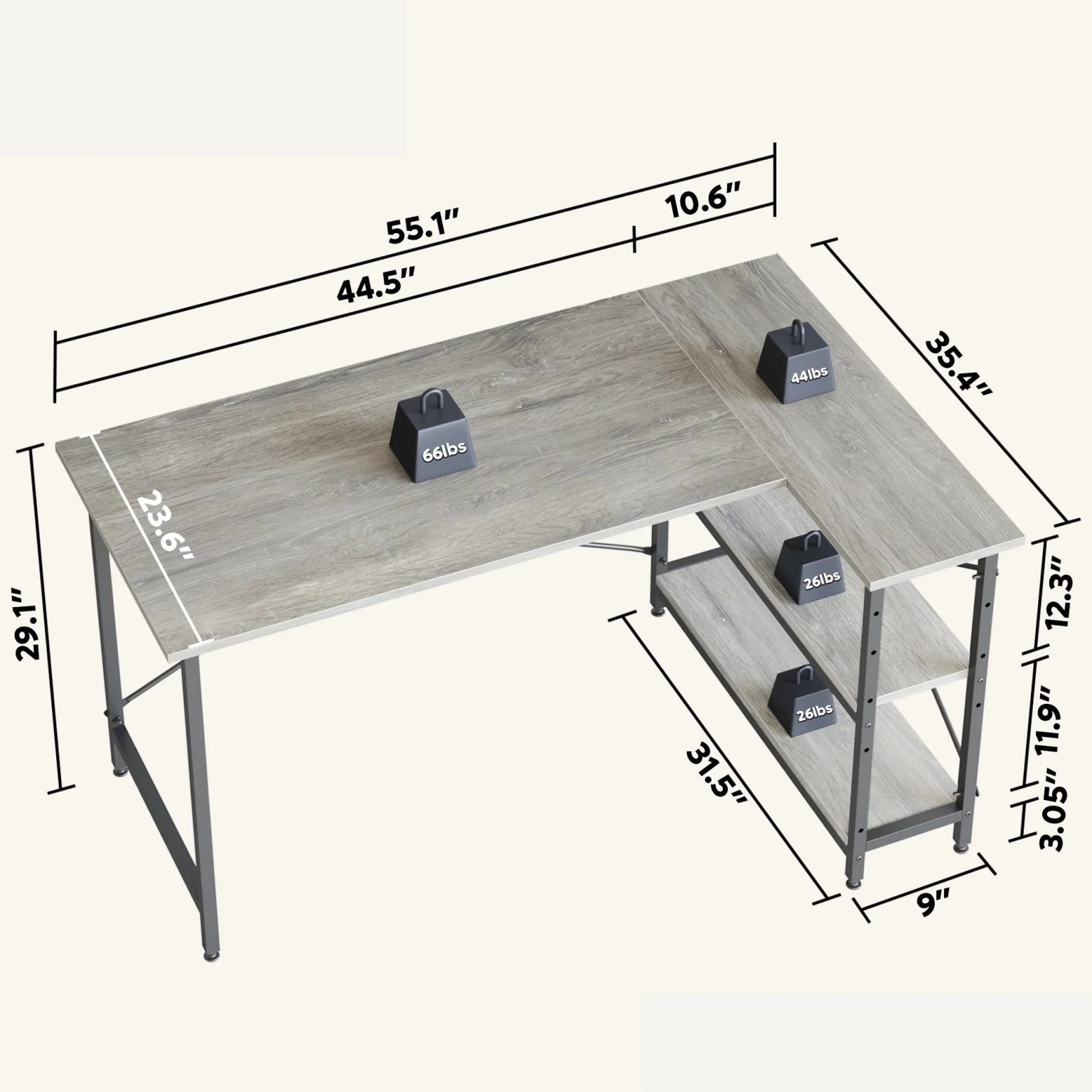 ZenVora Small L Shaped Computer Desk with Storage Shelves, Compact Corner Workstation for Home Office and Study
