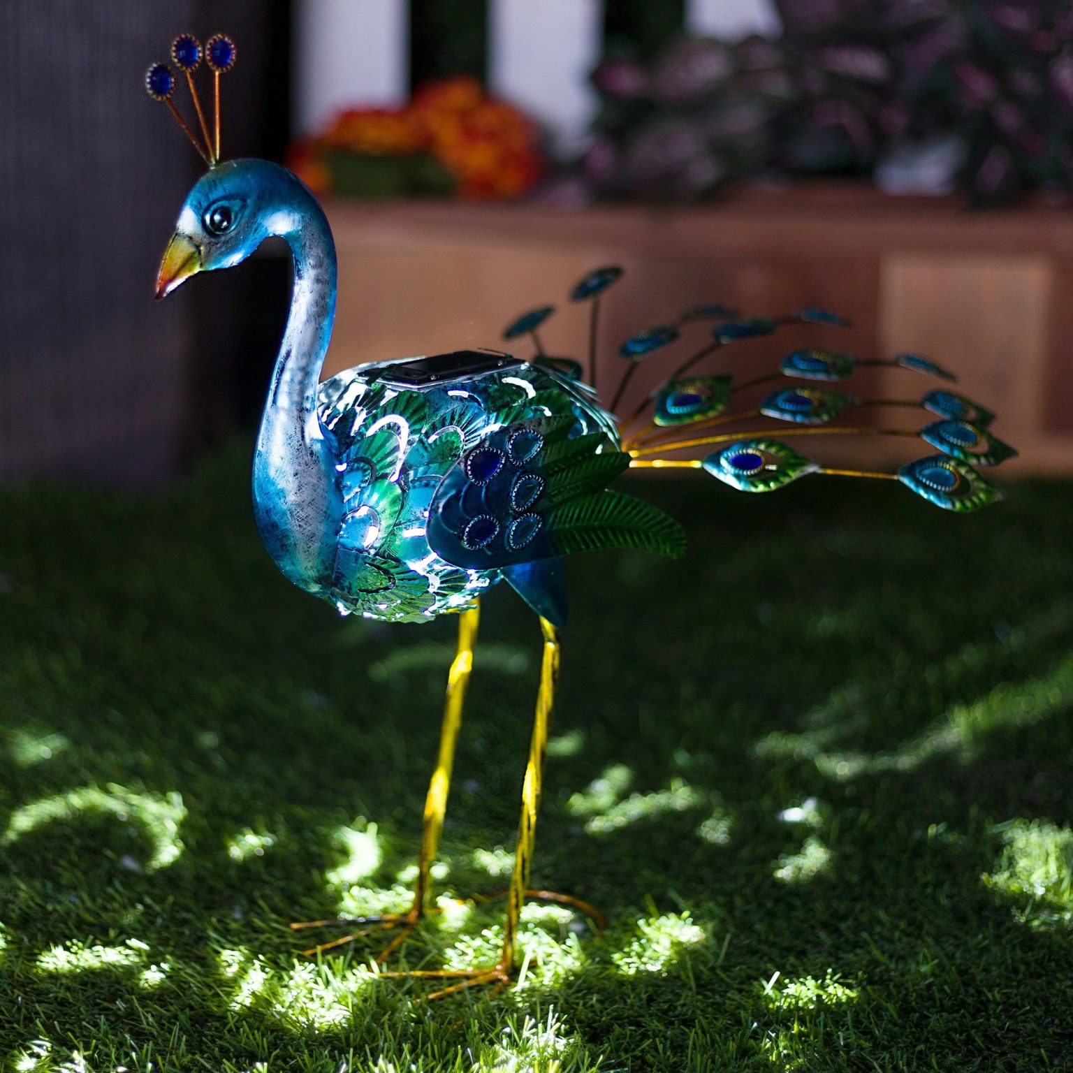 ZenVora Tall Metallic Peacock Garden Statue, Multicolor Outdoor Standing Bird Sculpture for Yard, Patio and Garden Decoration