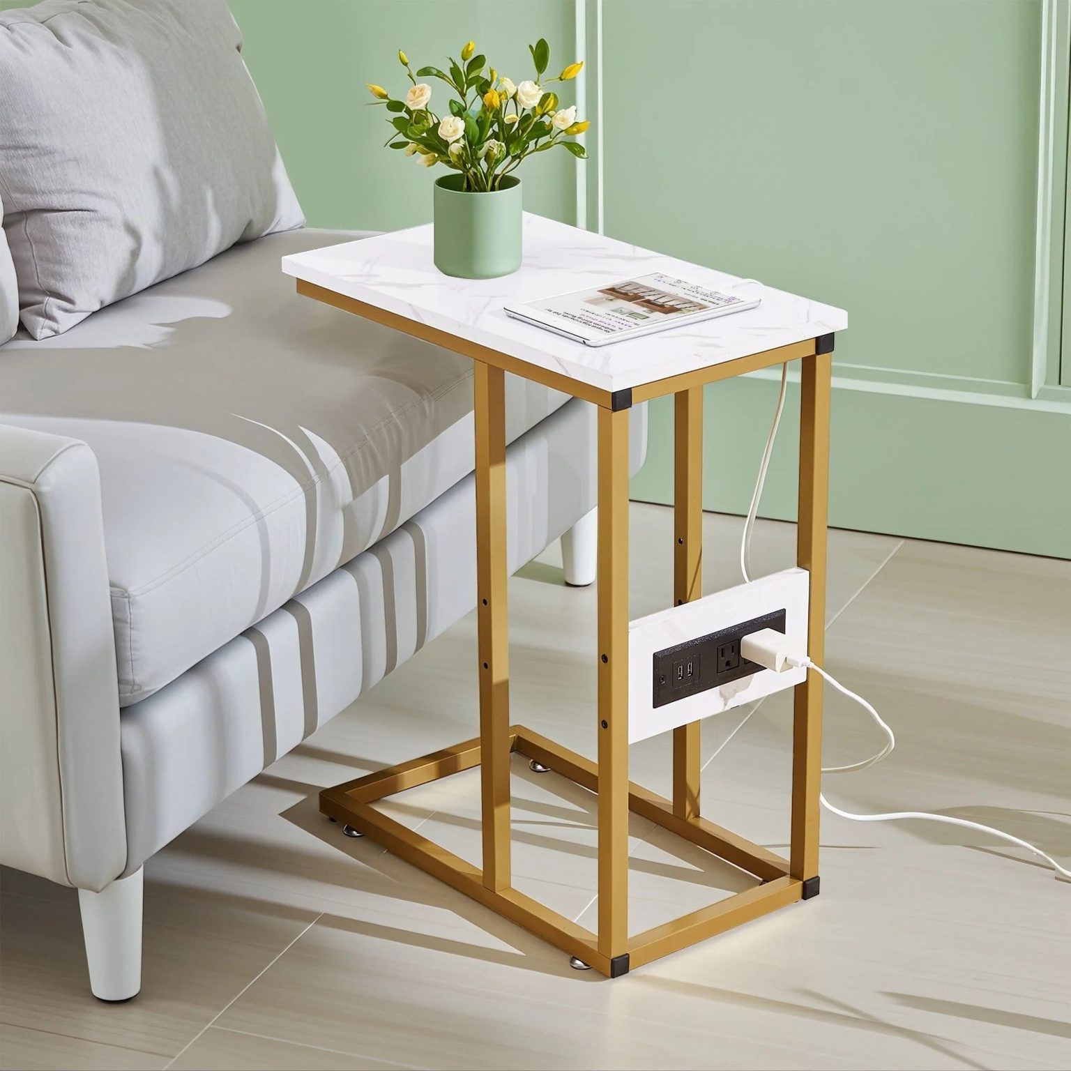 ZenVora Set of 2 C-Shaped Sofa Side Tables, Small End Tables for Living Room, Bedside and TV Tray