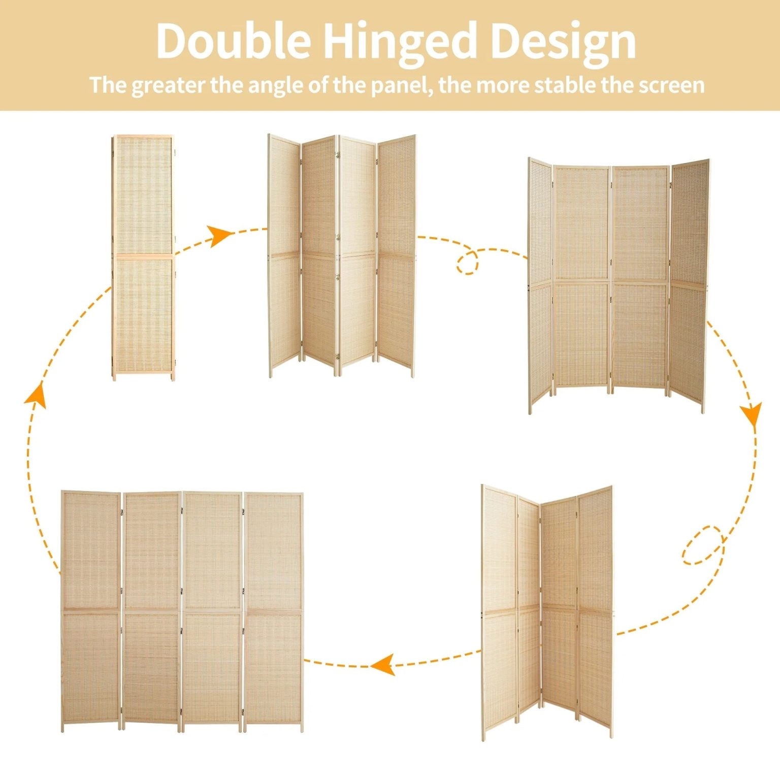 ZenVora 4-Panel Bamboo Folding Partition Screen 6FT Detachable Room Divider