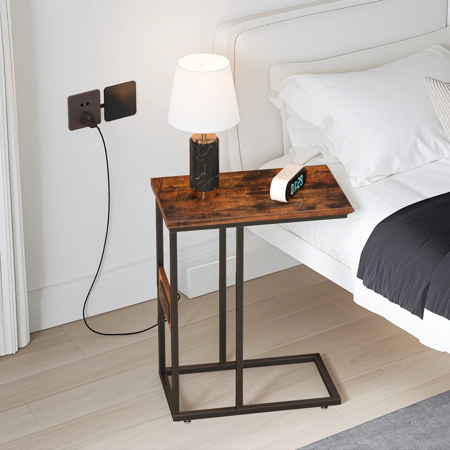ZenVora Set of 2 C-Shaped Sofa Side Tables, Small End Tables for Living Room, Bedside and TV Tray